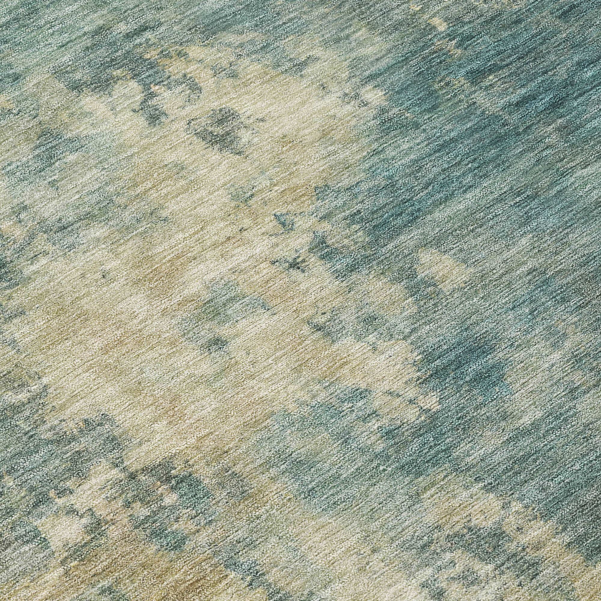 10' X 14' Teal Blue And Beige Abstract Washable Indoor Outdoor Area Rug - Sports & Outdoor