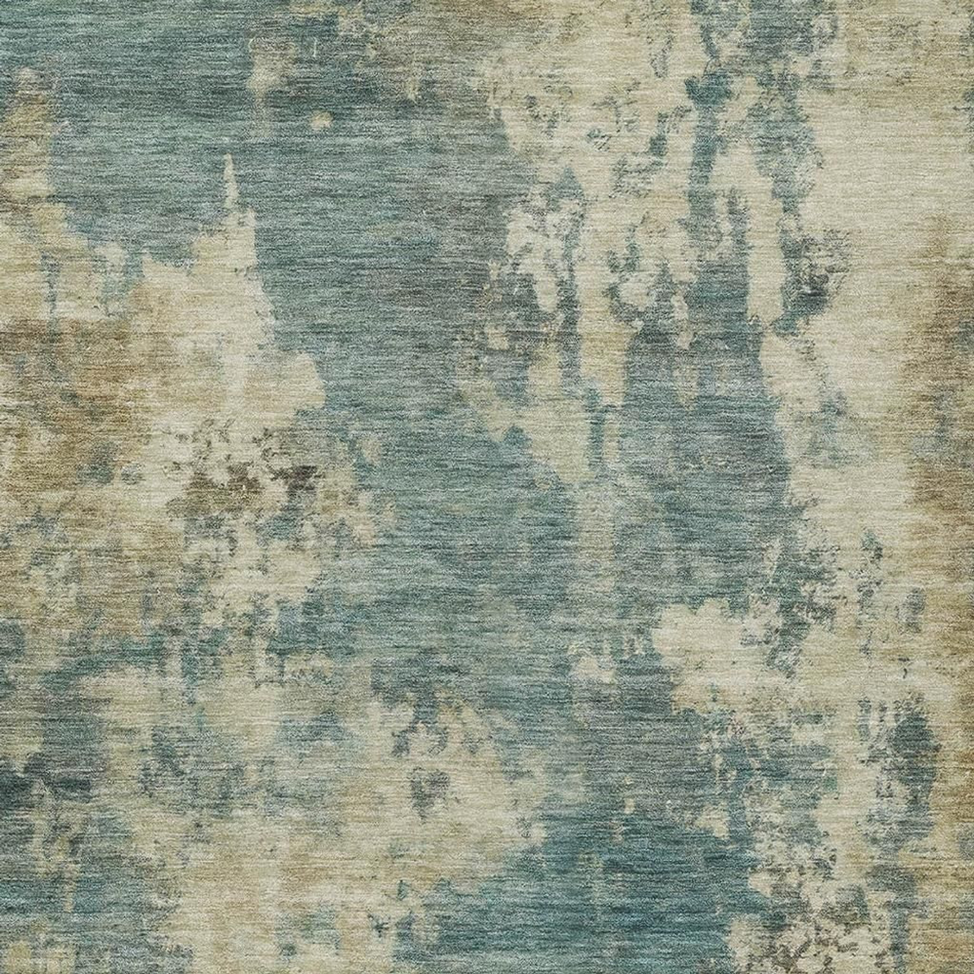 10' X 14' Teal Blue And Beige Abstract Washable Indoor Outdoor Area Rug - Sports & Outdoor
