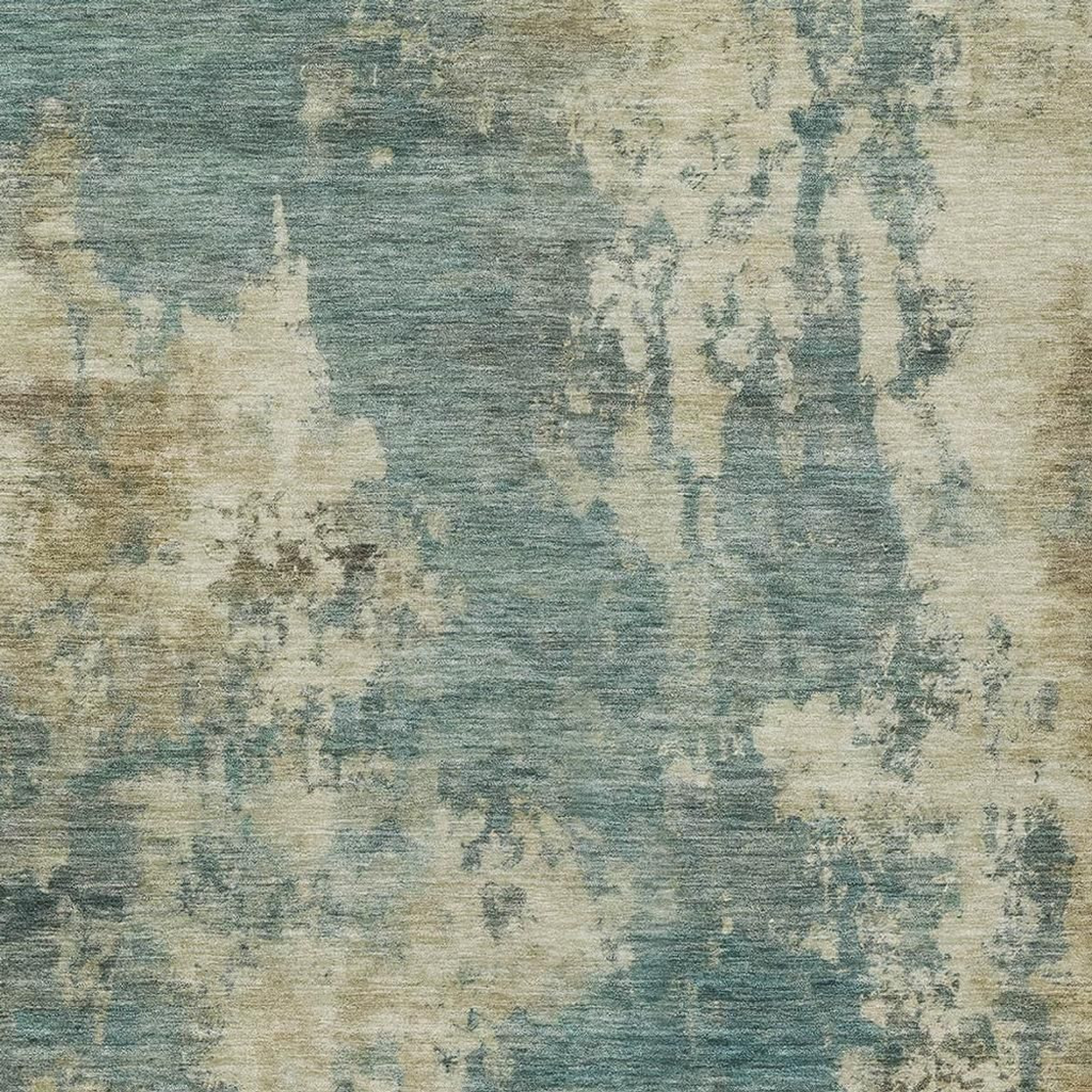 10' X 14' Teal Blue And Beige Abstract Washable Indoor Outdoor Area Rug - Sports & Outdoor
