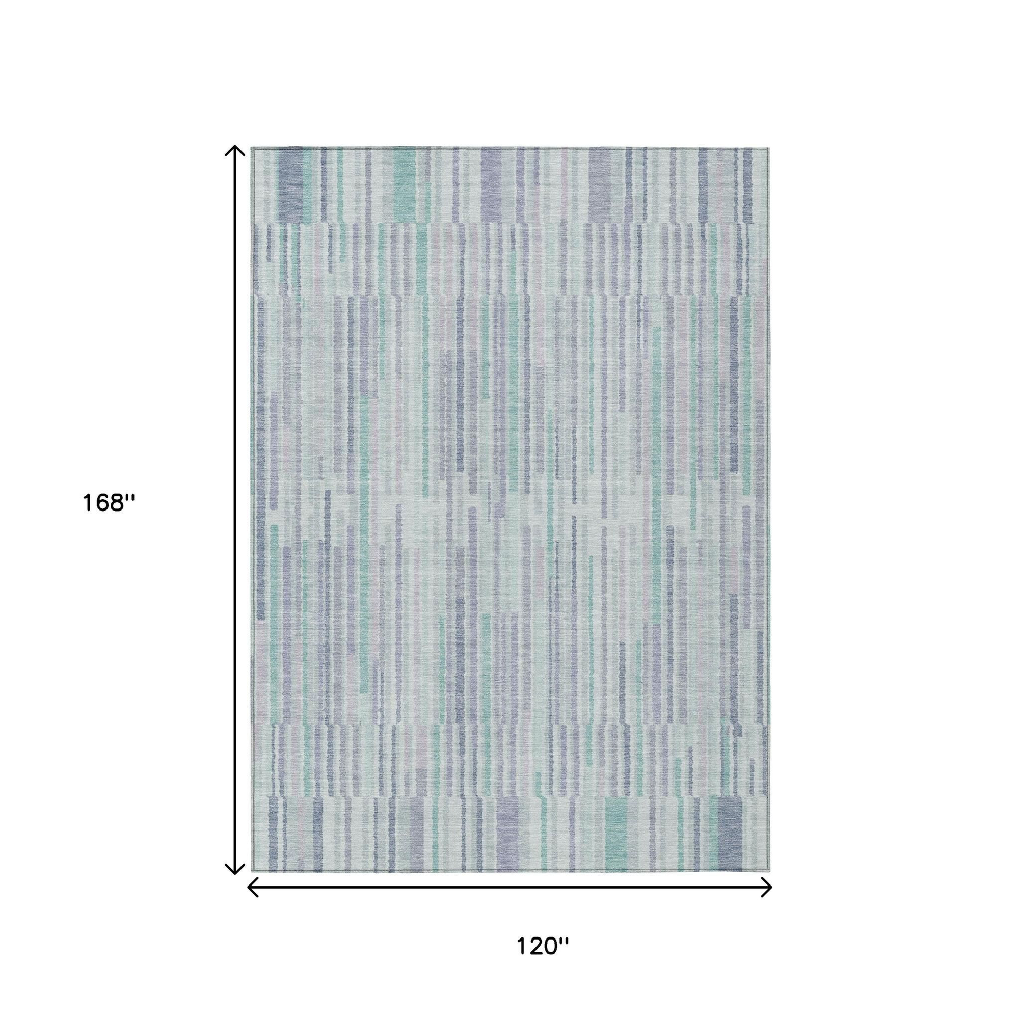 10' X 14' Mint Green And Ivory Striped Washable Indoor Outdoor Area Rug - Sports & Outdoor