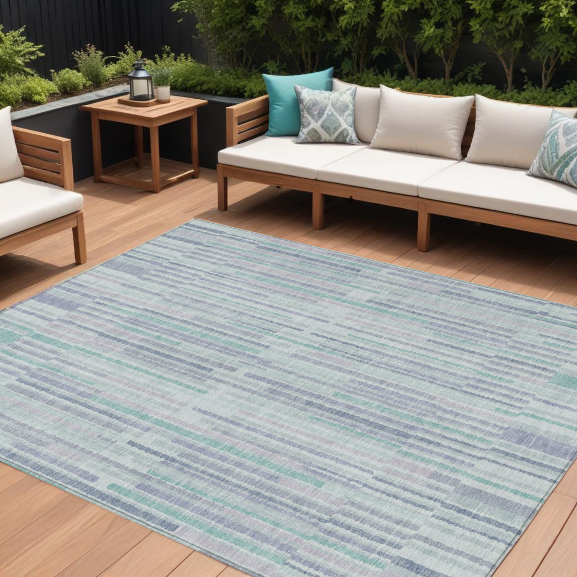 10' X 14' Mint Green And Ivory Striped Washable Indoor Outdoor Area Rug - Sports & Outdoor