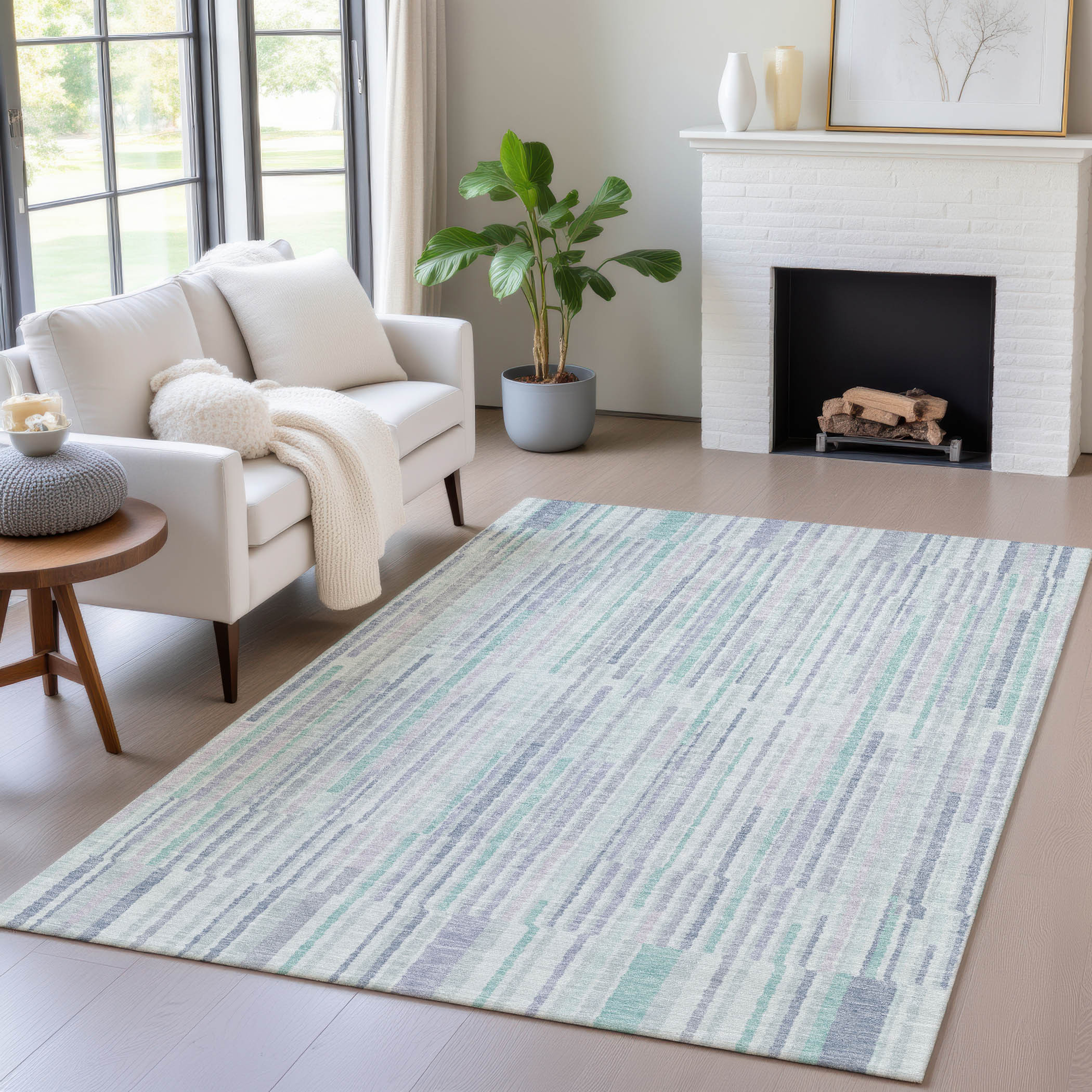 10' X 14' Mint Green And Ivory Striped Washable Indoor Outdoor Area Rug - Sports & Outdoor