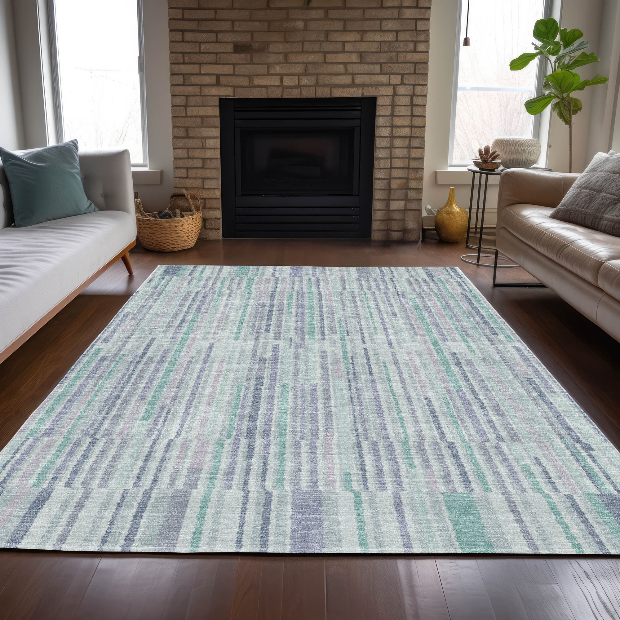 10' X 14' Mint Green And Ivory Striped Washable Indoor Outdoor Area Rug - Sports & Outdoor