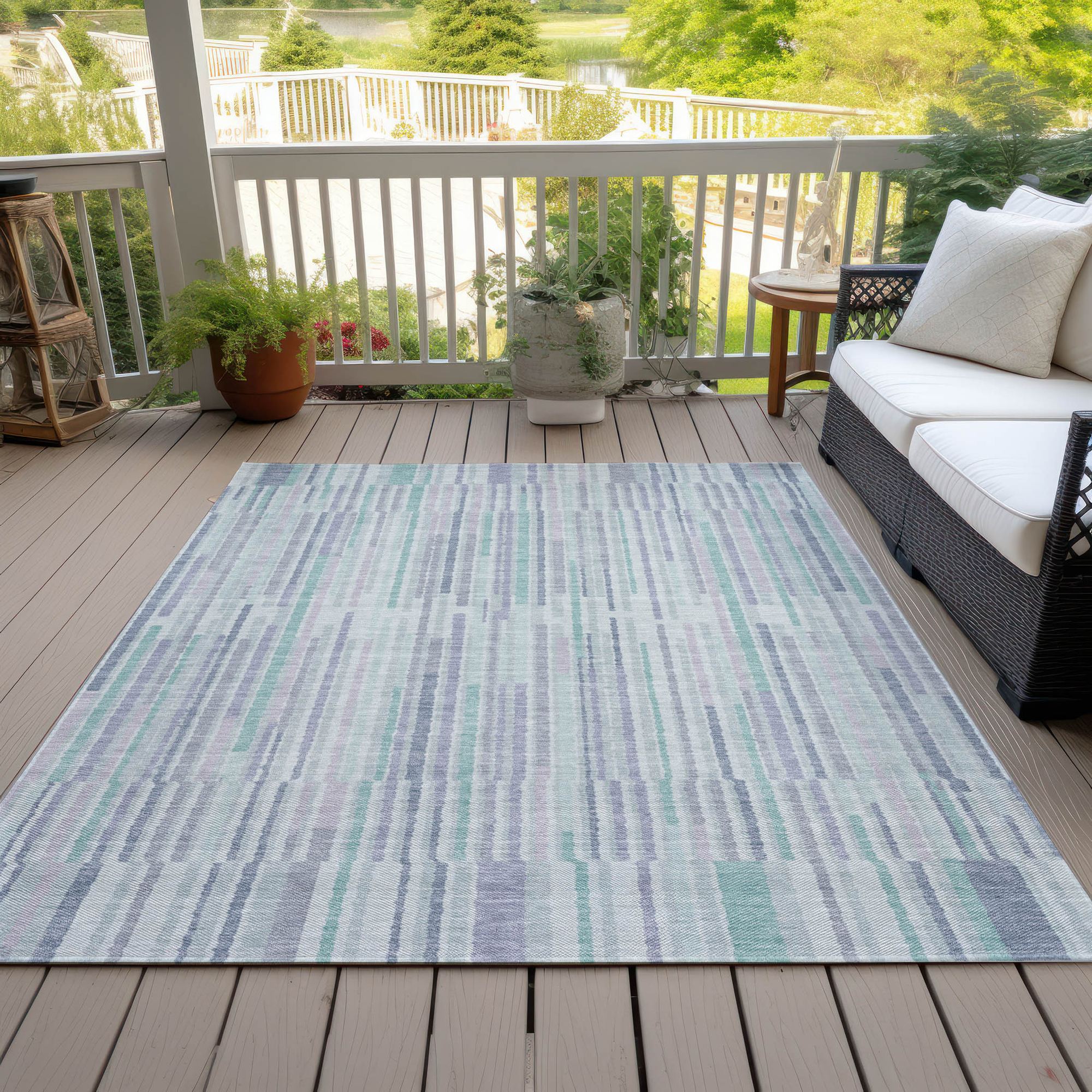 10' X 14' Mint Green And Ivory Striped Washable Indoor Outdoor Area Rug - Sports & Outdoor