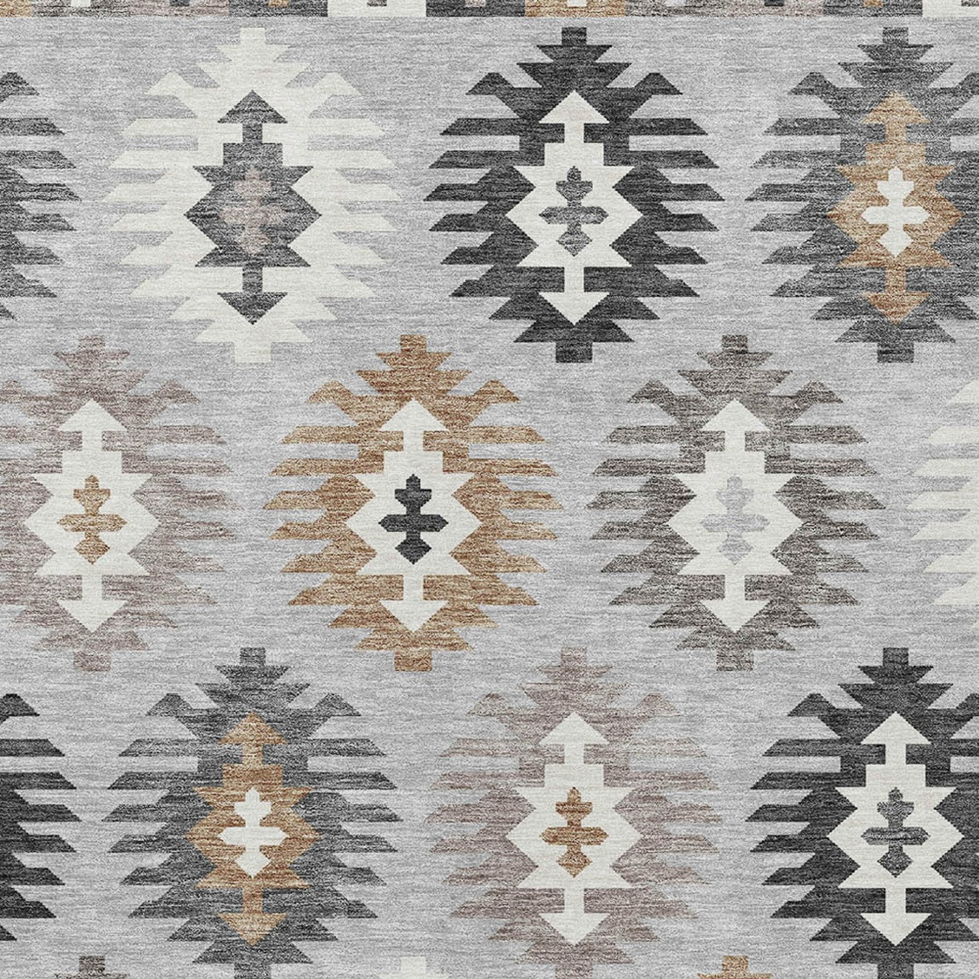 10' X 14' Silver Beige And Charcoal Southwestern Washable Indoor Outdoor Area Rug - Sports & Outdoor