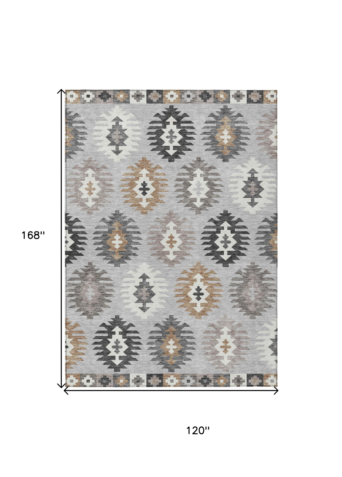 10' X 14' Silver Beige And Charcoal Southwestern Washable Indoor Outdoor Area Rug - Sports & Outdoor