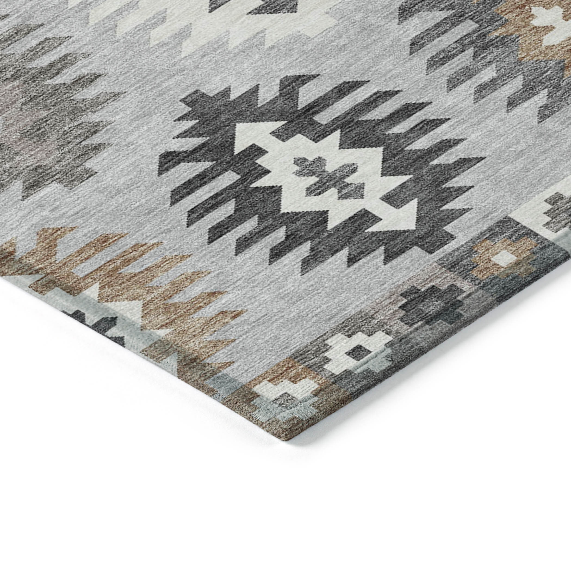 10' X 14' Silver Beige And Charcoal Southwestern Washable Indoor Outdoor Area Rug - Sports & Outdoor