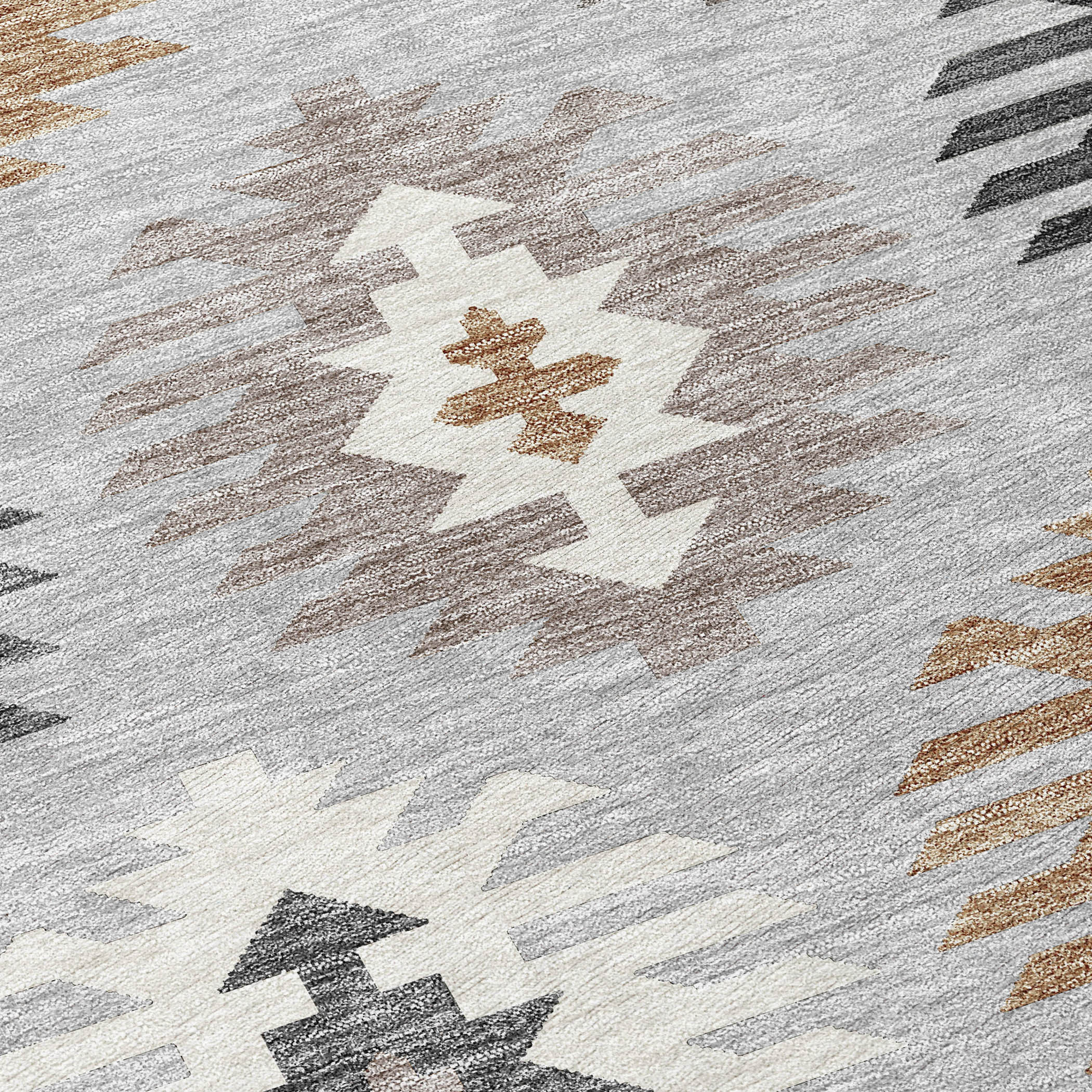 10' X 14' Silver Beige And Charcoal Southwestern Washable Indoor Outdoor Area Rug - Sports & Outdoor