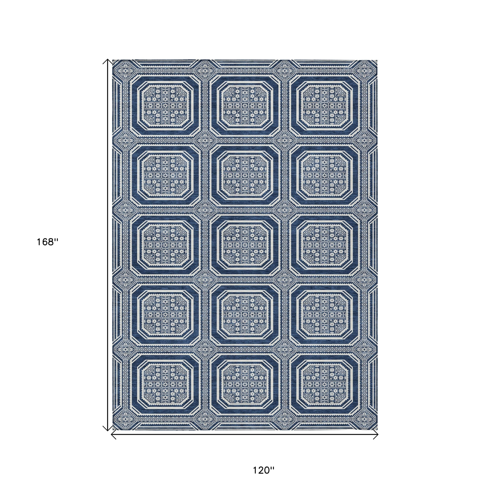 10' X 14' Navy Blue And Ivory Geometric Washable Indoor Outdoor Area Rug - Sports & Outdoor