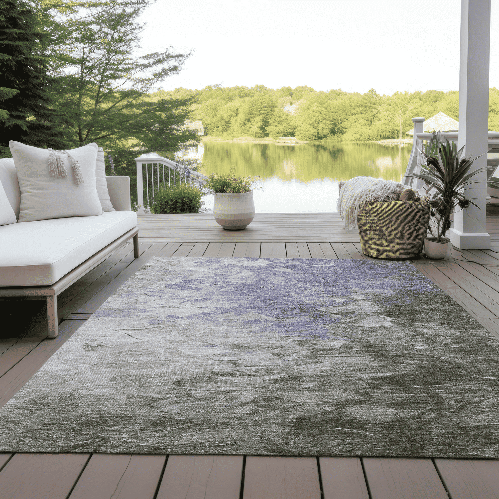 10' X 14' Lavender Olive Green And Silver Abstract Washable Indoor Outdoor Area Rug - Sports & Outdoor