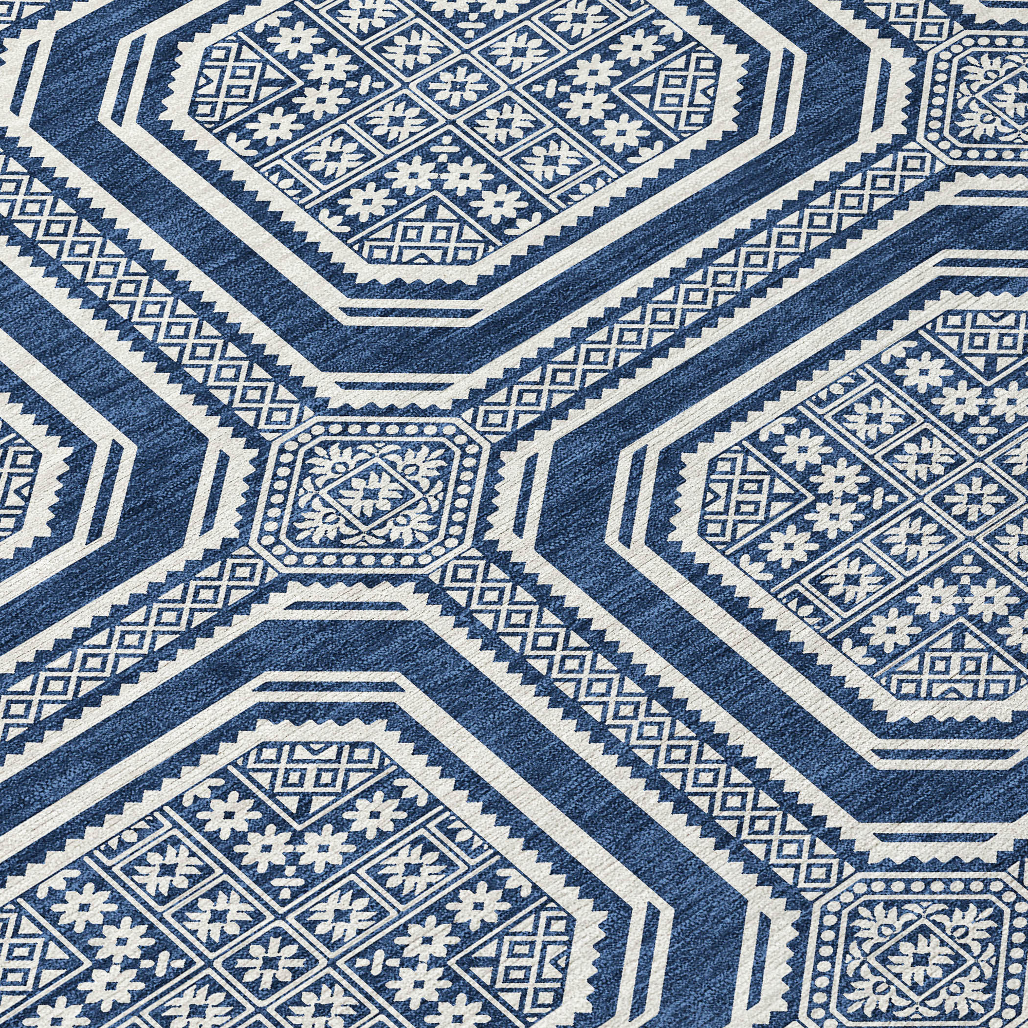 10' X 14' Navy Blue And Ivory Geometric Washable Indoor Outdoor Area Rug - Sports & Outdoor