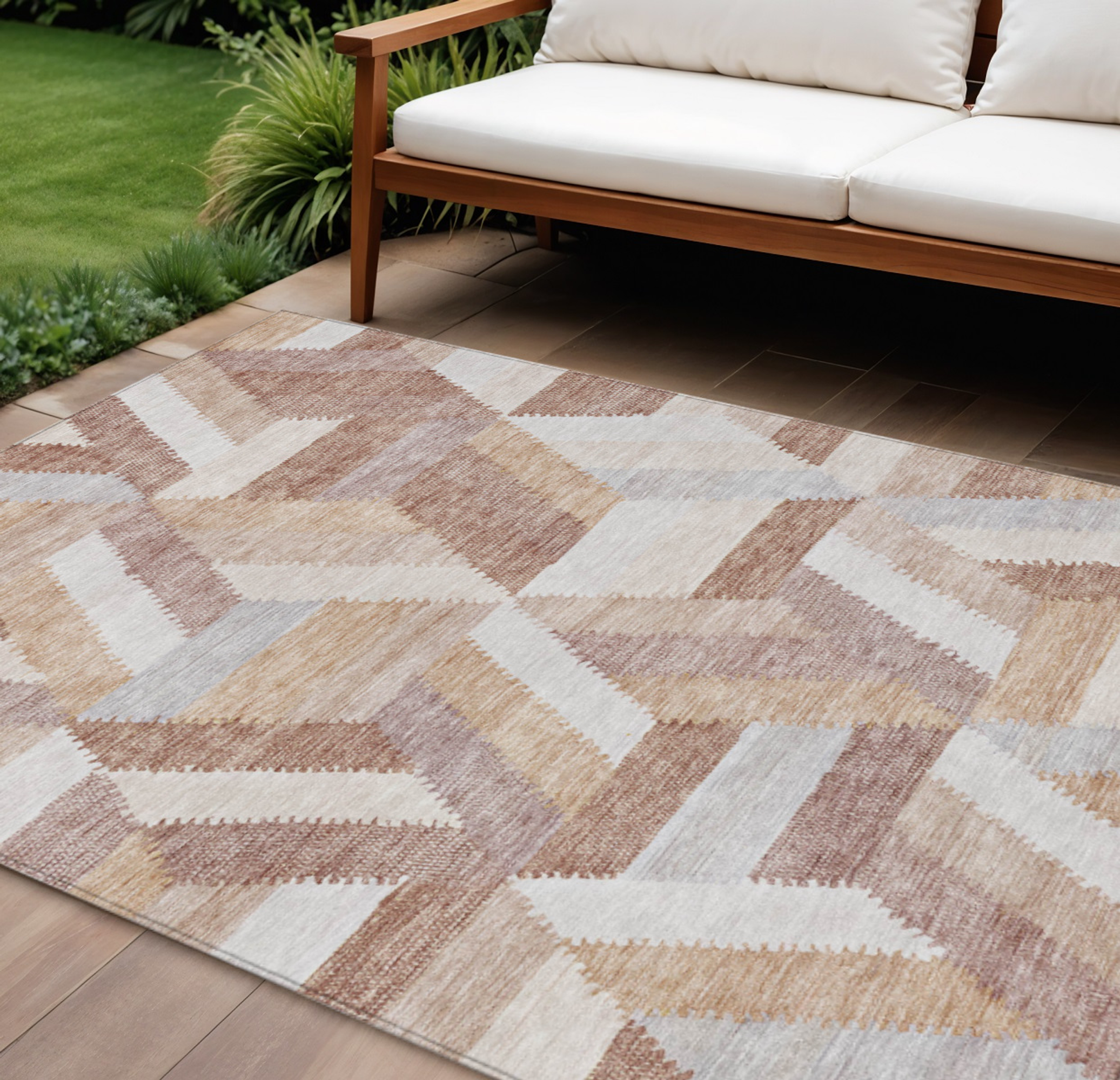 10' X 14' Copper Geometric Washable Indoor Outdoor Area Rug - Sports & Outdoor