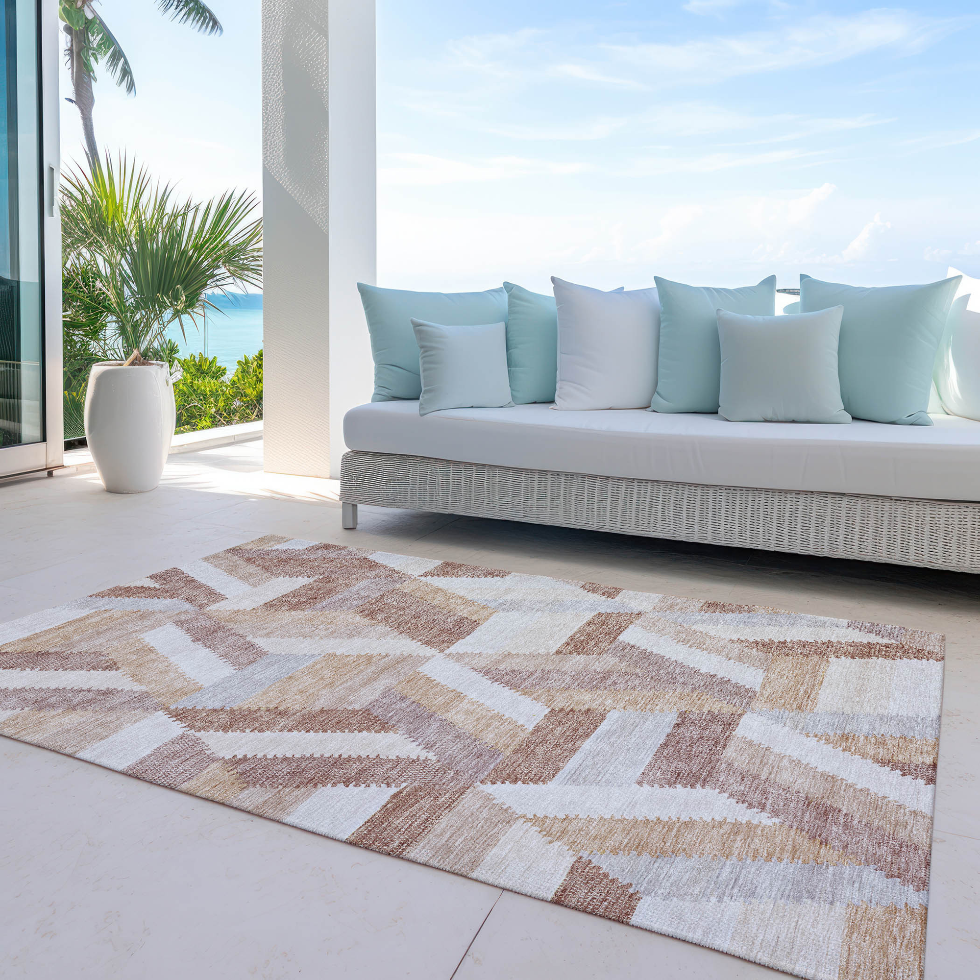10' X 14' Copper Geometric Washable Indoor Outdoor Area Rug - Sports & Outdoor