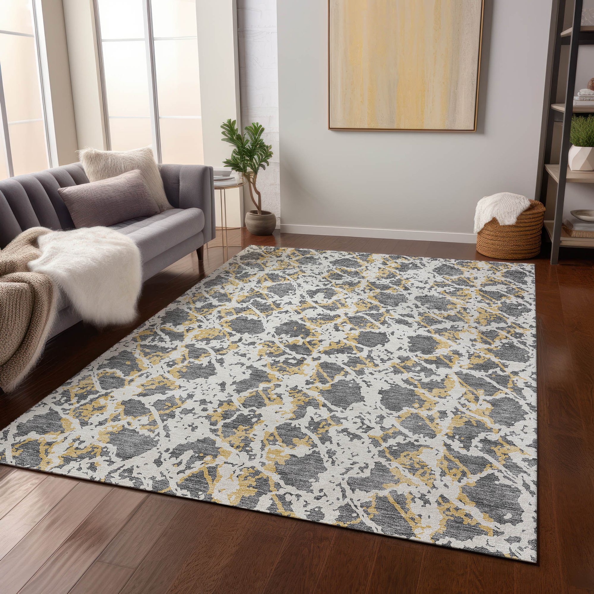 10' X 14' Gray And Ivory Abstract Washable Indoor Outdoor Area Rug - Sports & Outdoor