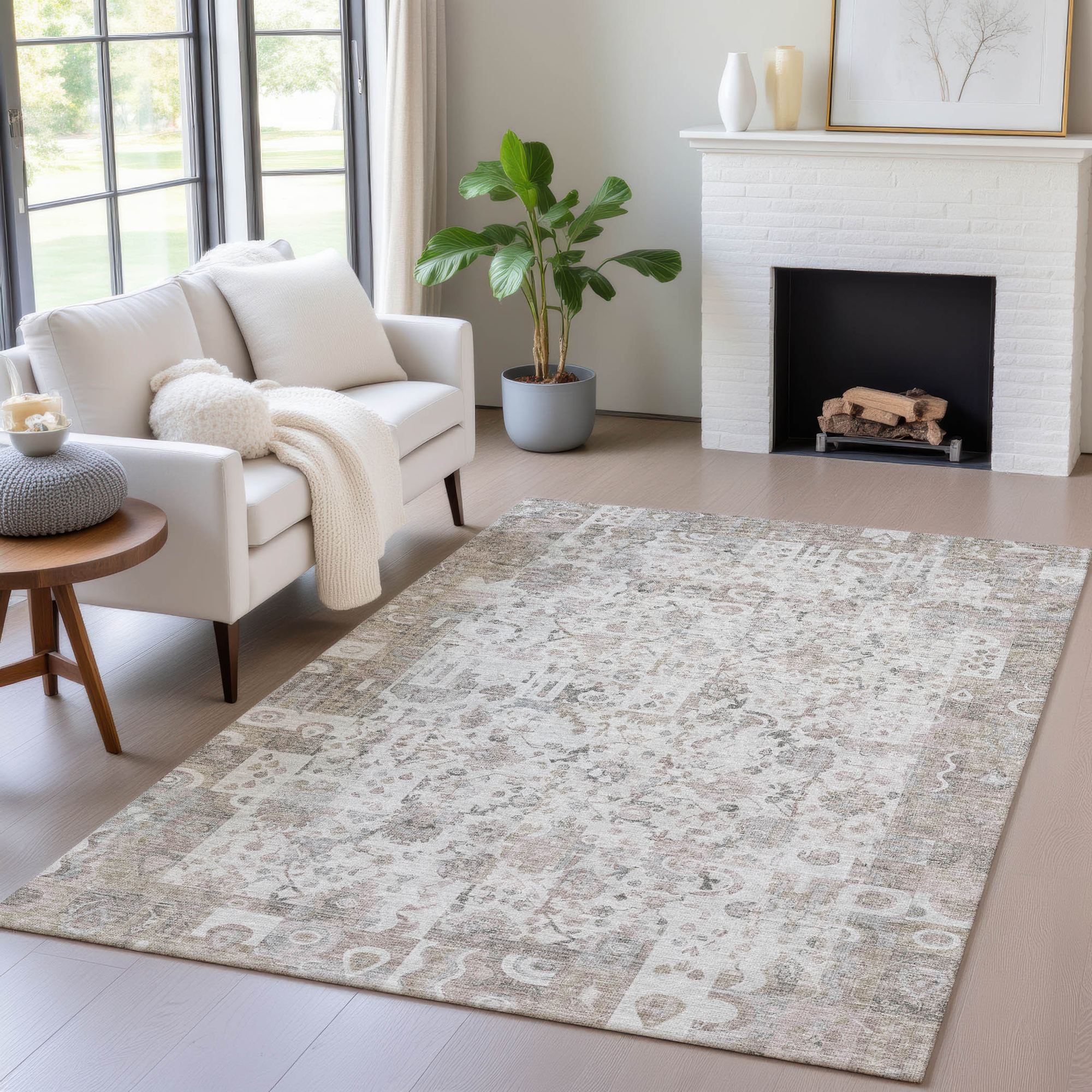10' X 14' Taupe And Ivory Patchwork Washable Indoor Outdoor Area Rug - Sports & Outdoor