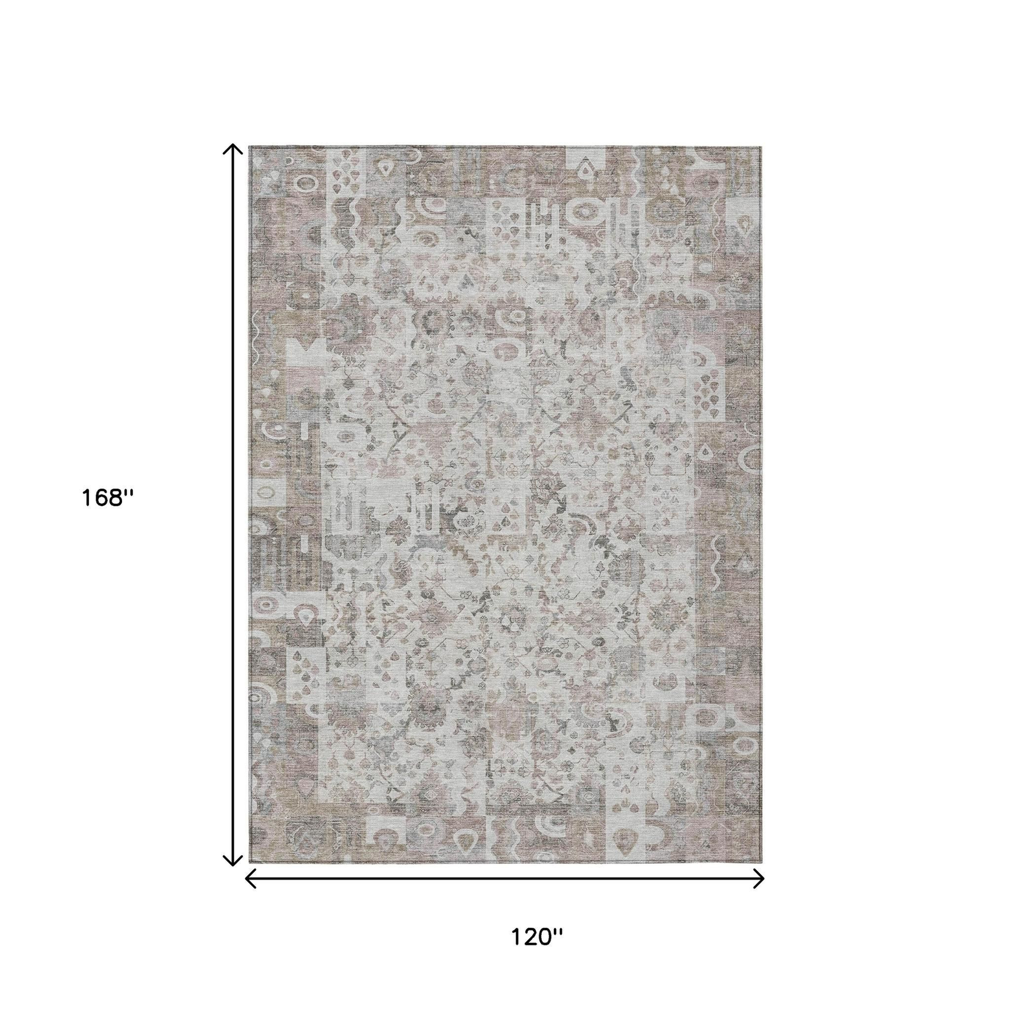 10' X 14' Taupe And Ivory Patchwork Washable Indoor Outdoor Area Rug - Sports & Outdoor
