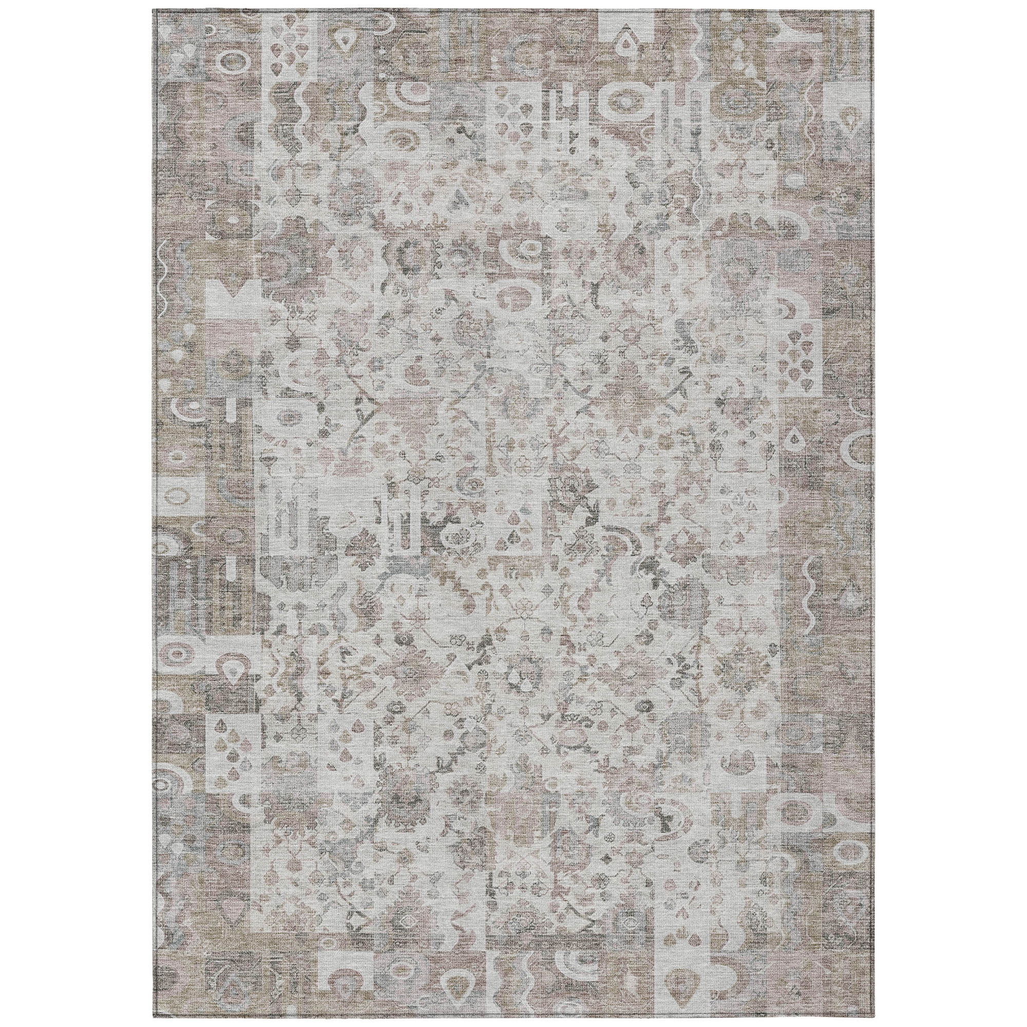 10' X 14' Taupe And Ivory Patchwork Washable Indoor Outdoor Area Rug - Sports & Outdoor