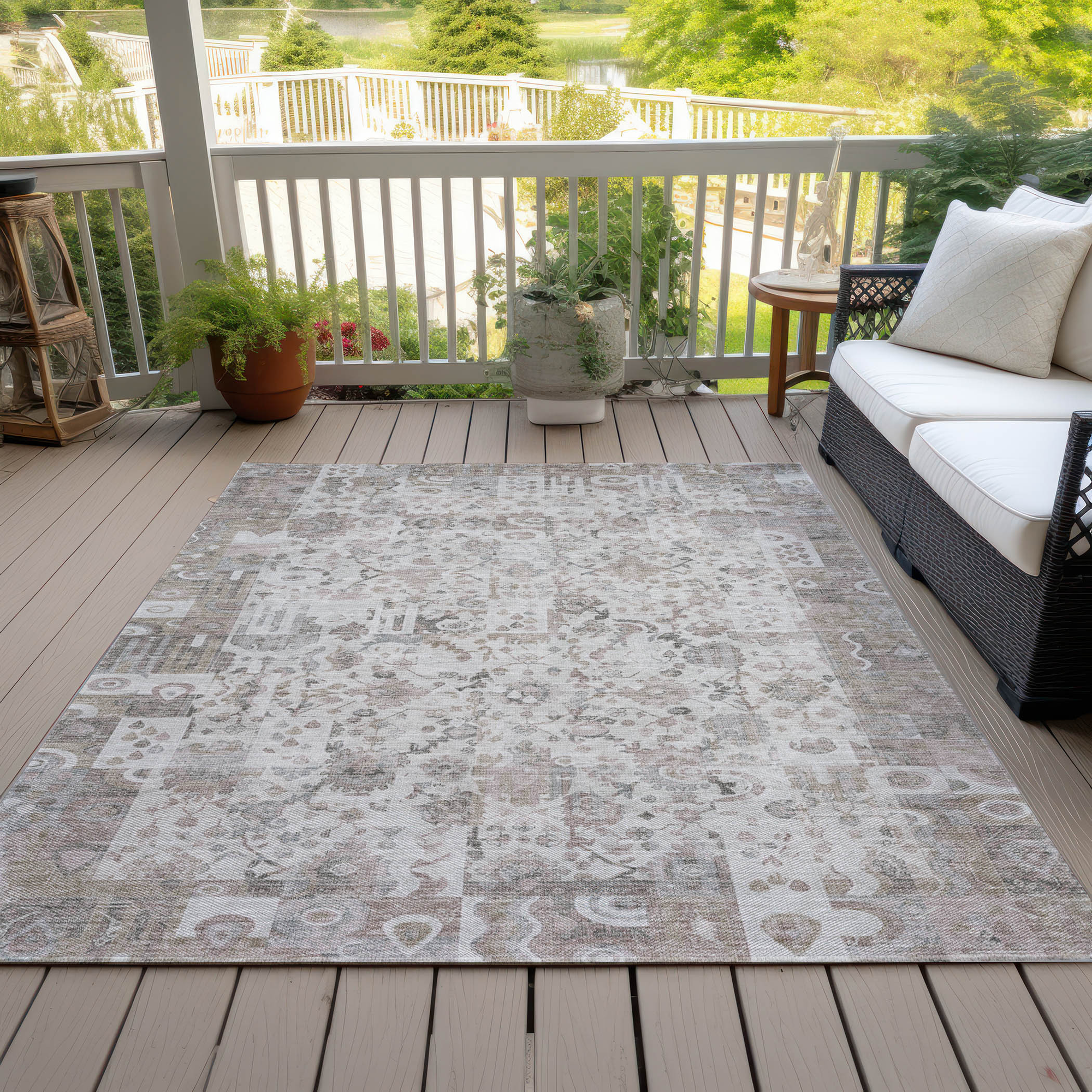 10' X 14' Taupe And Ivory Patchwork Washable Indoor Outdoor Area Rug - Sports & Outdoor