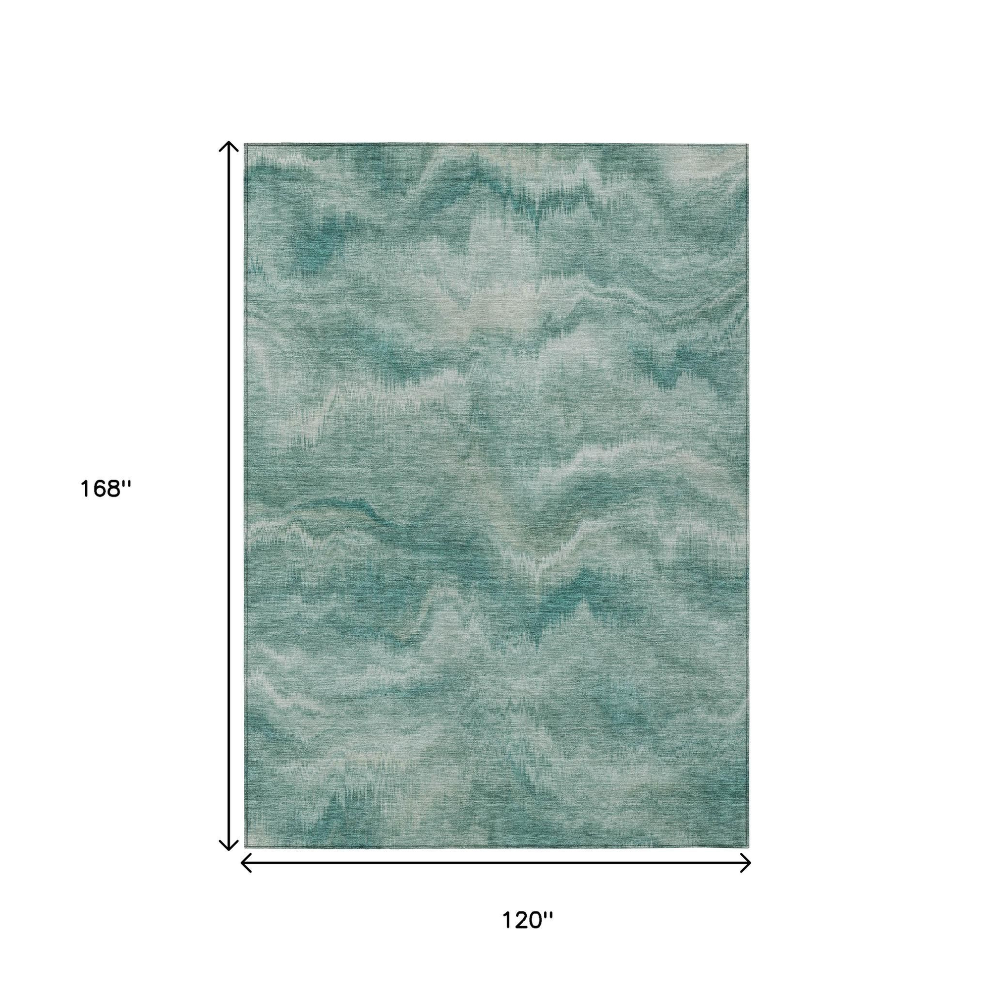 10' X 14' Teal Blue And Ivory Abstract Washable Indoor Outdoor Area Rug - Sports & Outdoor