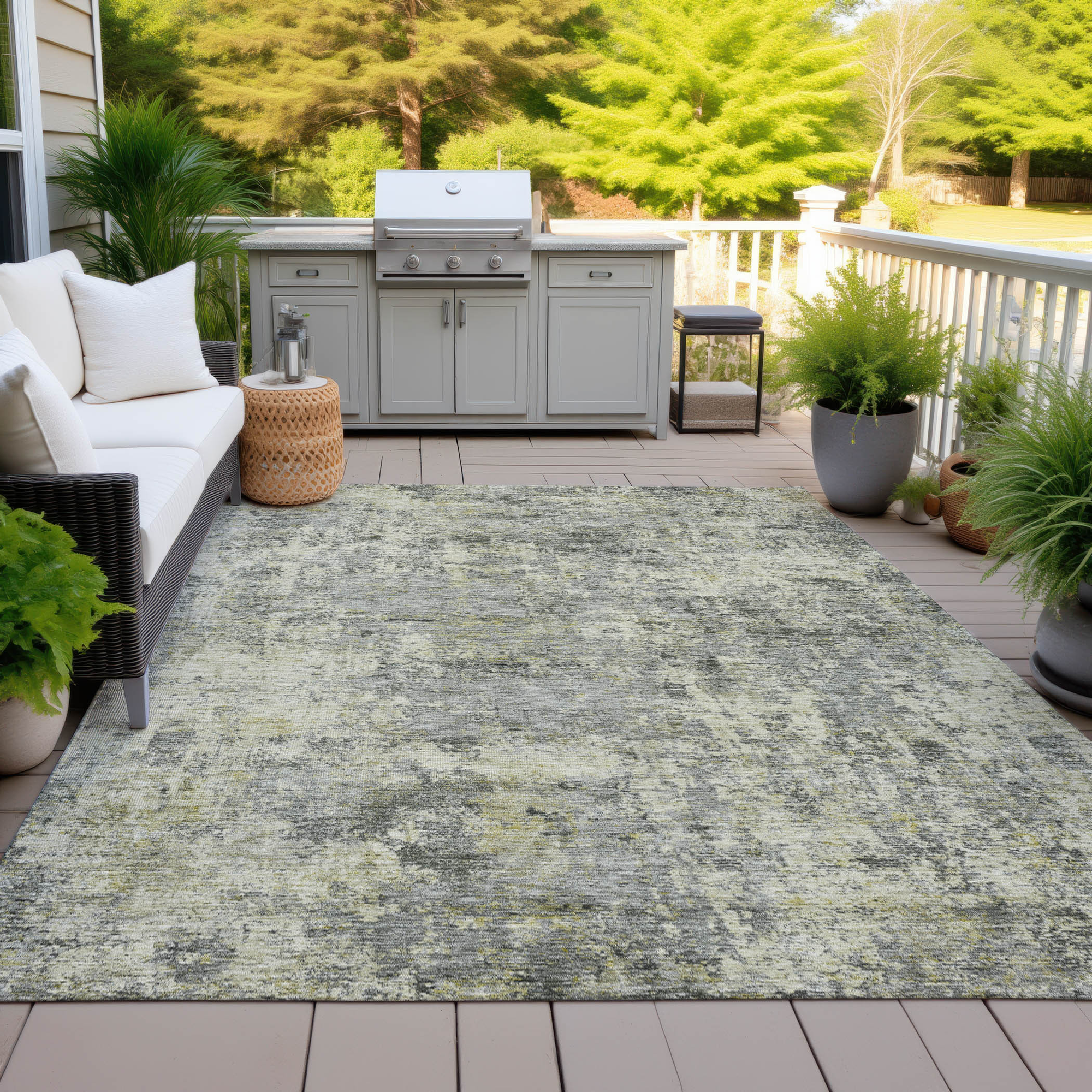 10' X 14' Pewter And Beige Abstract Washable Indoor Outdoor Area Rug - Sports & Outdoor