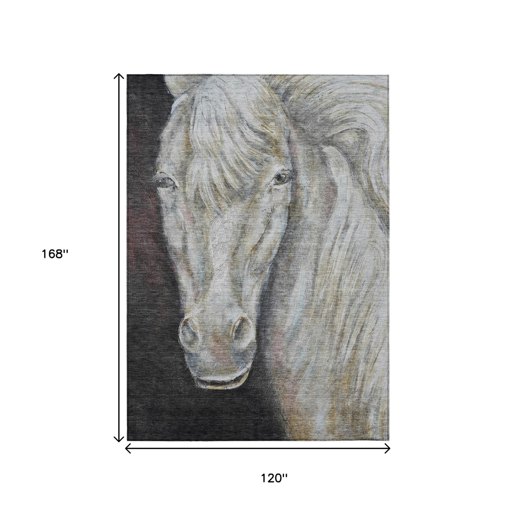 10' X 14' Ivory And Charcoal Animal Print Washable Indoor Outdoor Area Rug - Sports & Outdoor