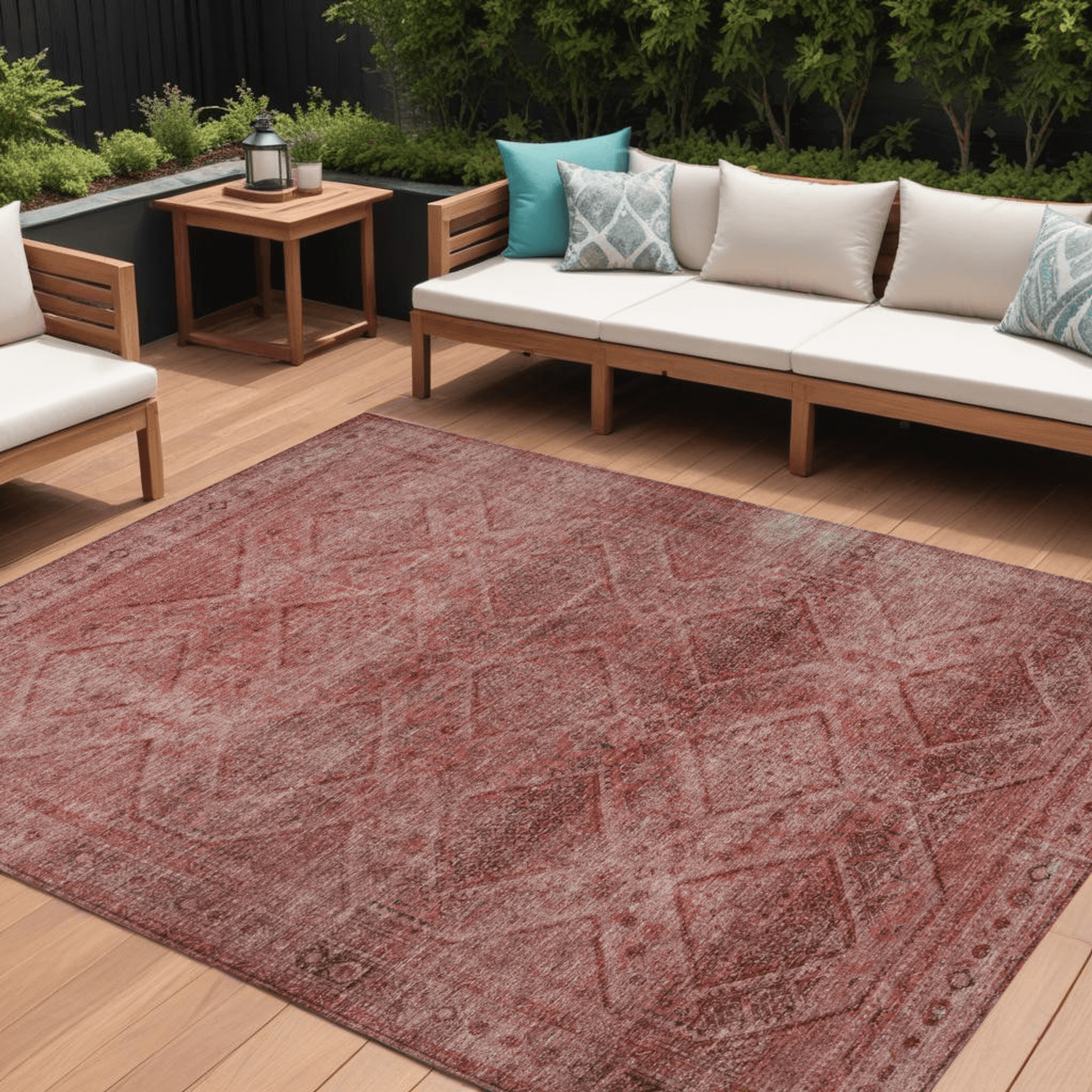 10' X 14' Pink And Ivory Geometric Washable Indoor Outdoor Area Rug - Sports & Outdoor