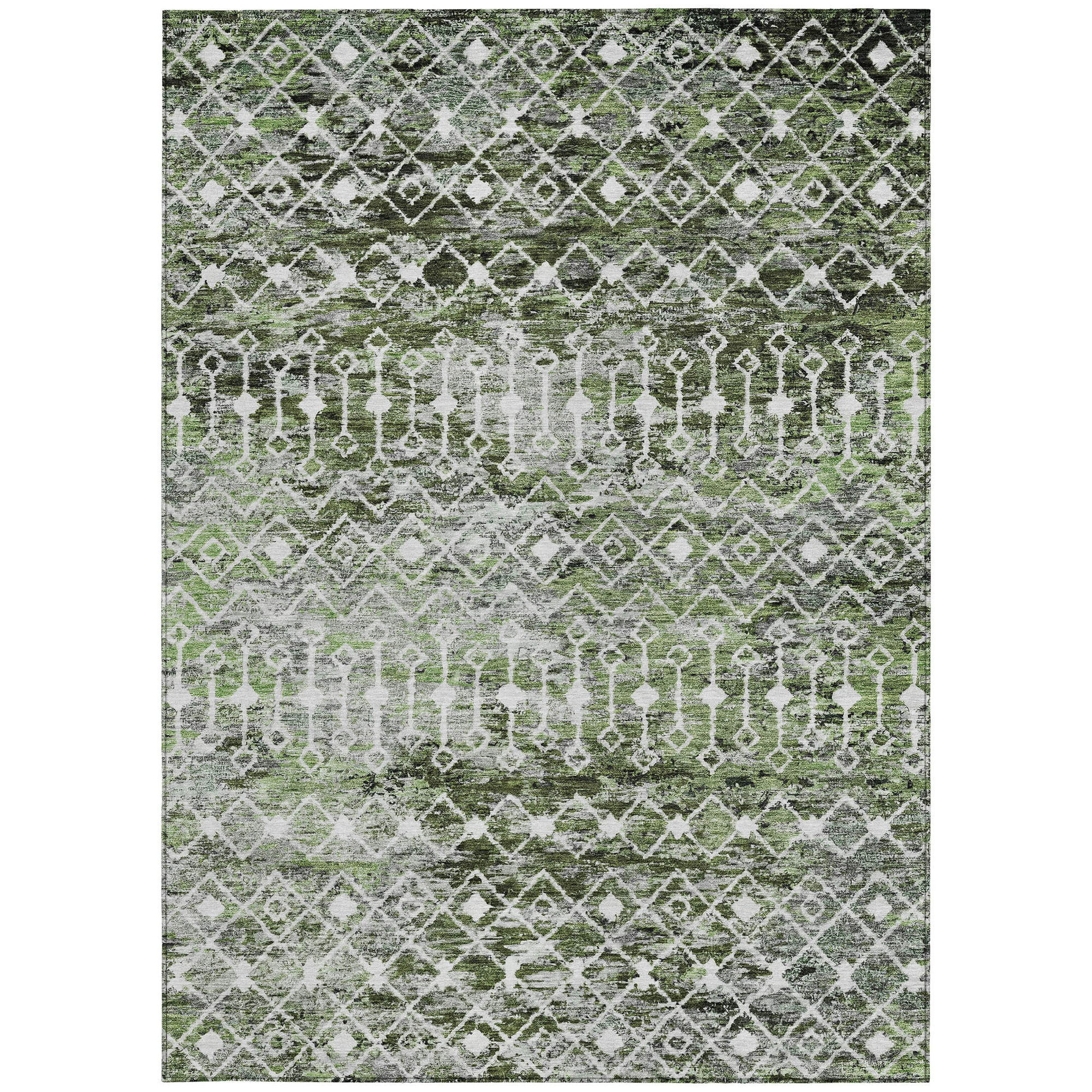 10' X 14' Olive Green And Ivory Argyle Washable Indoor Outdoor Area Rug - Sports & Outdoor
