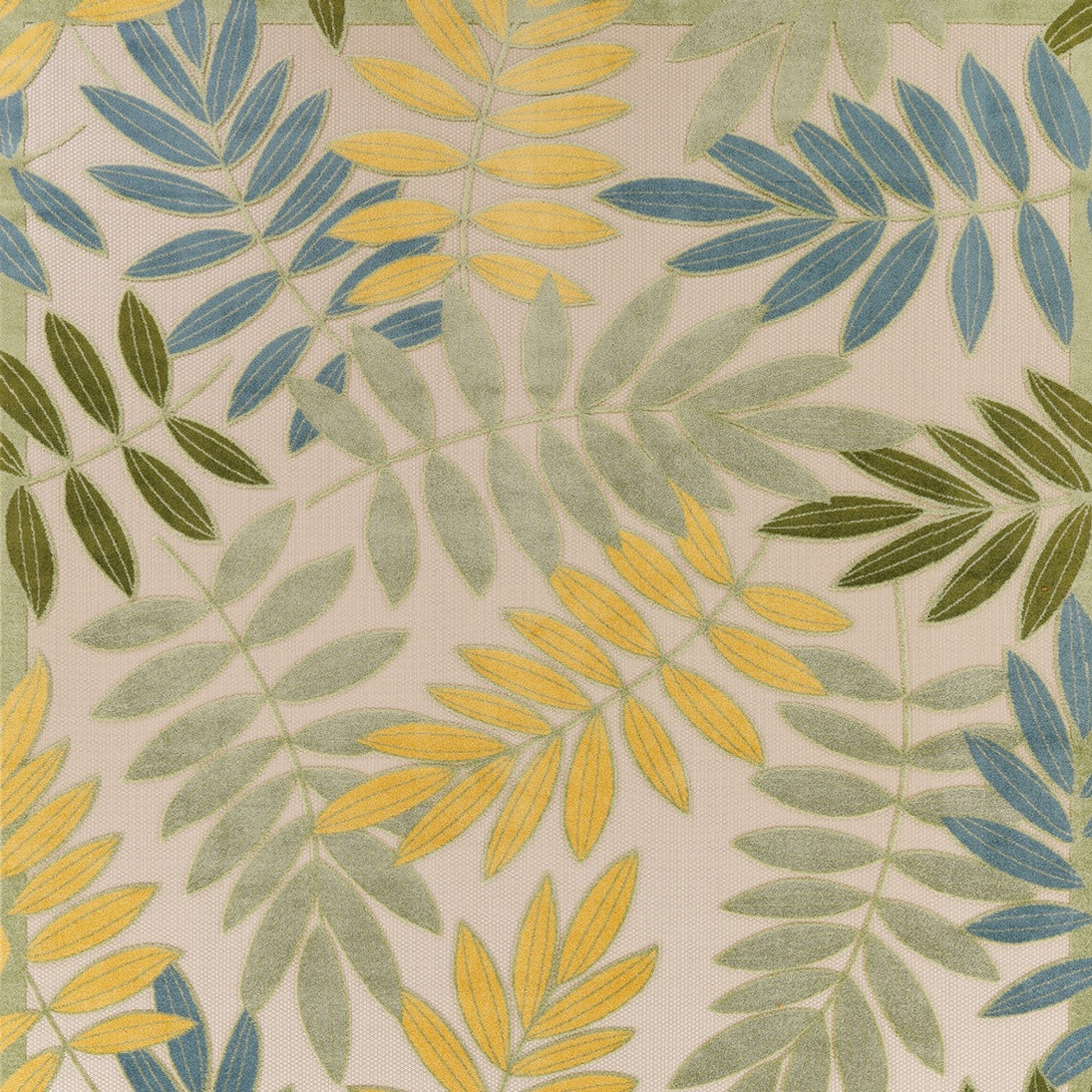 10' X 14' Ivory Green Yellow Blue And Dark Green Palm Leaf Indoor Outdoor Area Rug - Sports & Outdoor