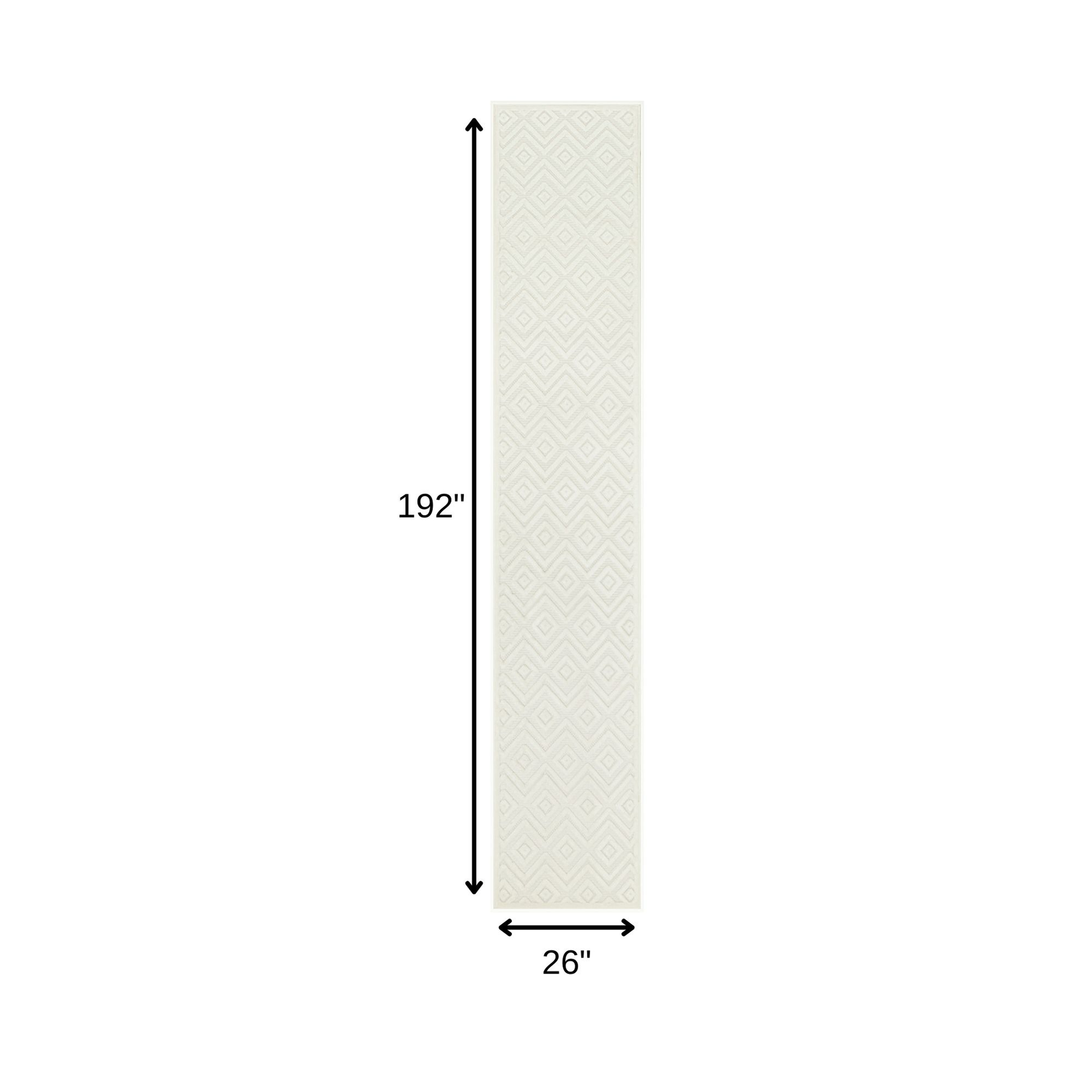 16' White And Ivory Geometric Indoor Outdoor Runner Rug - Sports & Outdoor