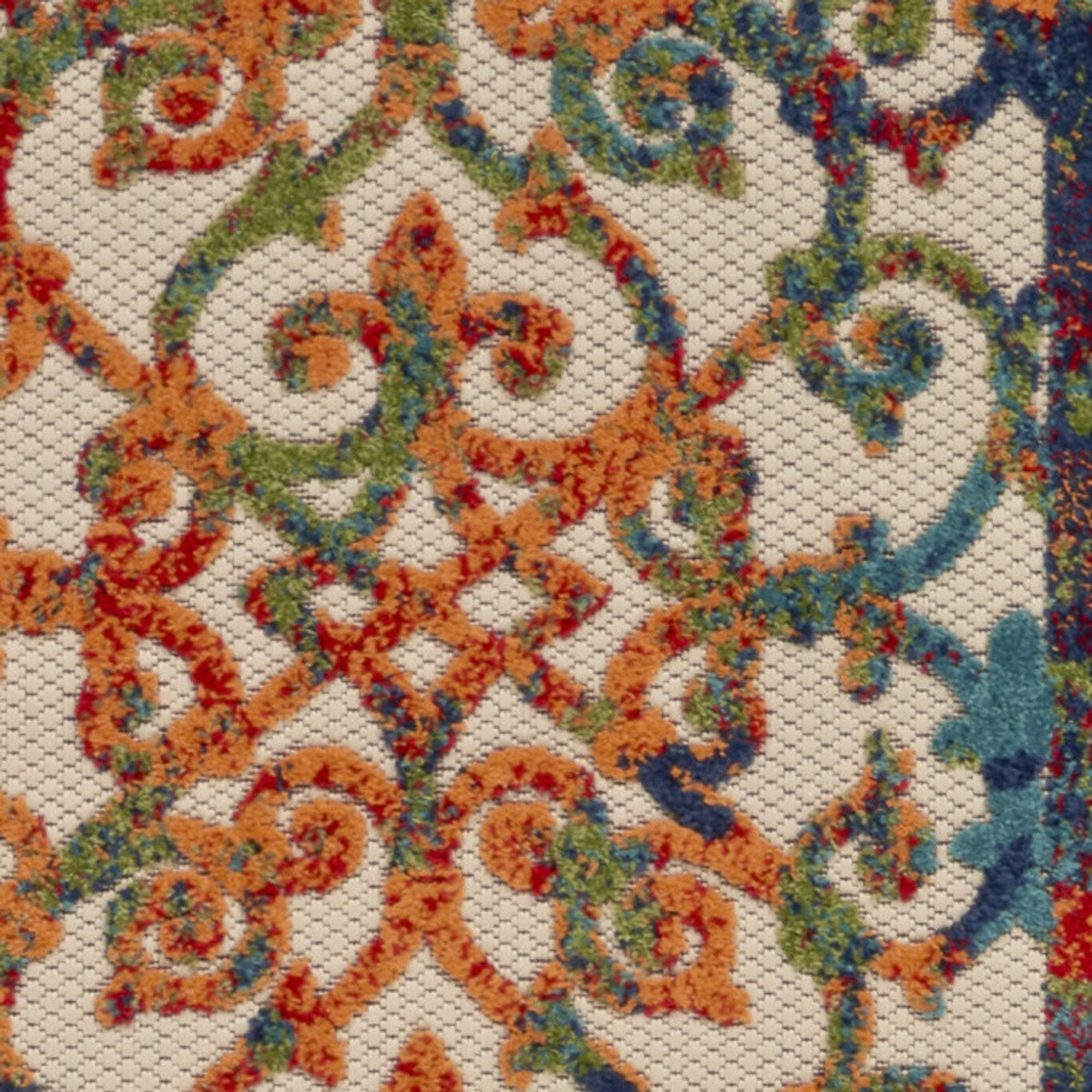 10' Ivory Blue Orange And Green Trellis Indoor Outdoor Runner Rug - Sports & Outdoor