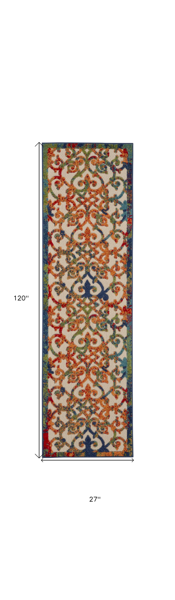 10' Ivory Blue Orange And Green Trellis Indoor Outdoor Runner Rug - Sports & Outdoor