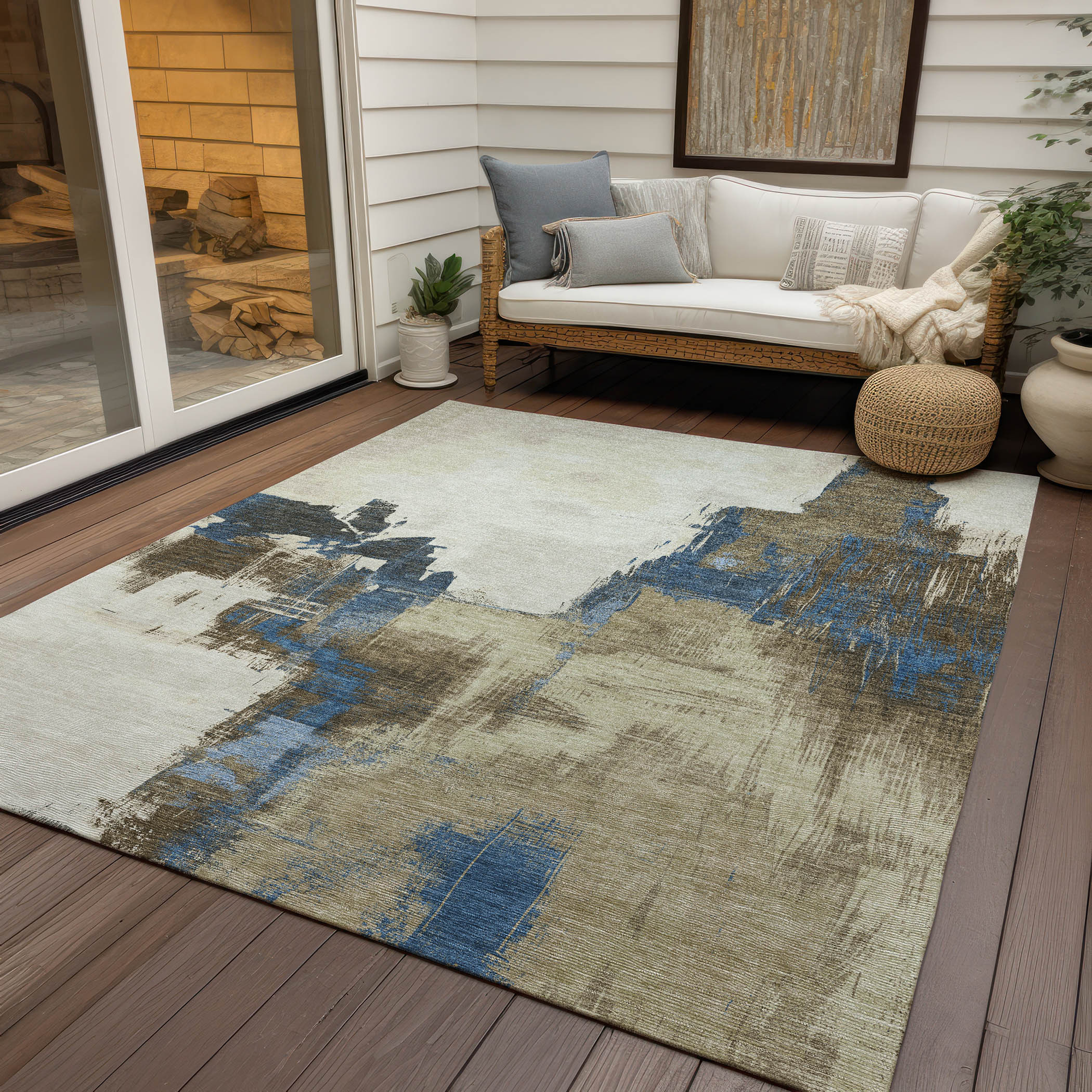 10' X 14' Beige And Brown Abstract Washable Indoor Outdoor Area Rug - Sports & Outdoor