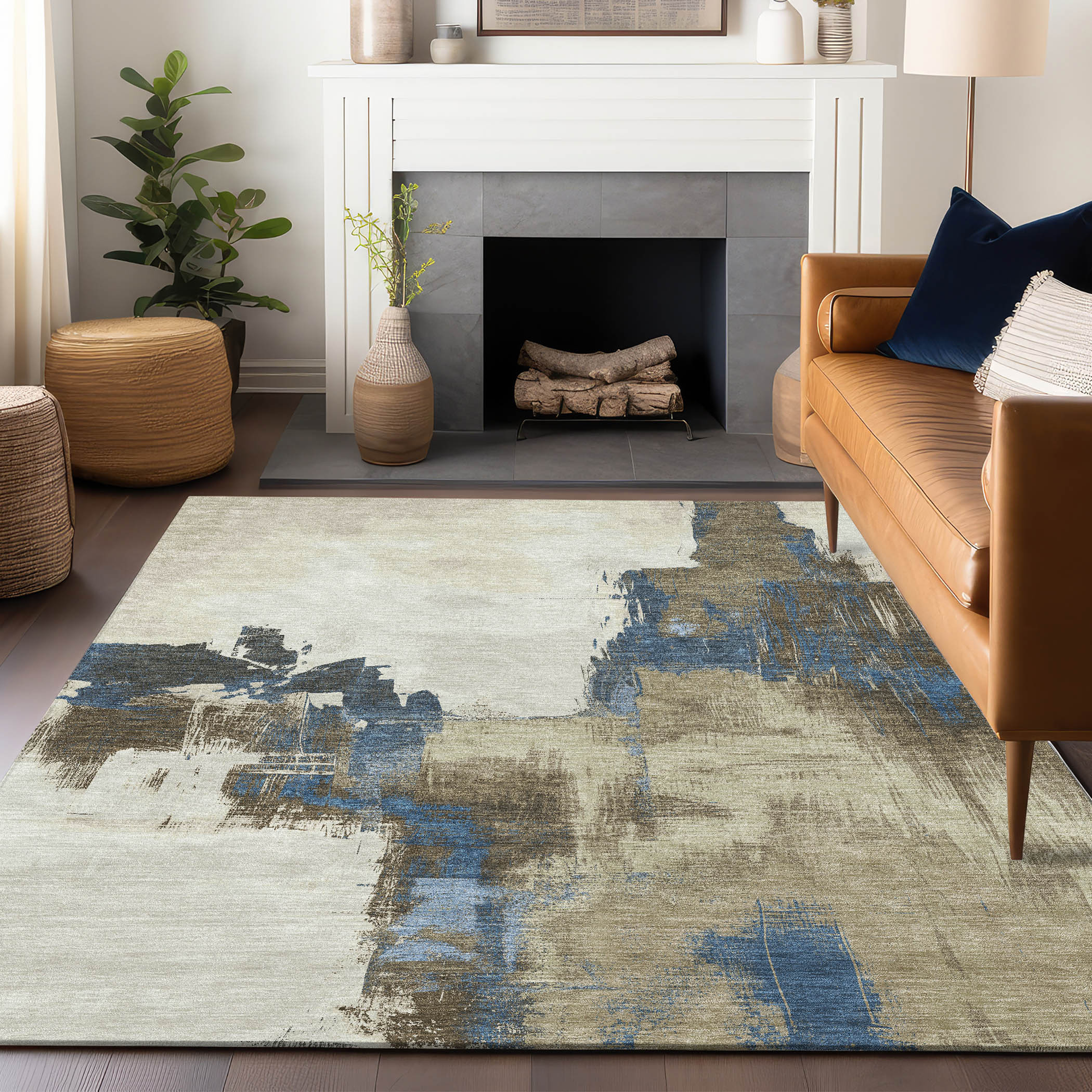 10' X 14' Beige And Brown Abstract Washable Indoor Outdoor Area Rug - Sports & Outdoor