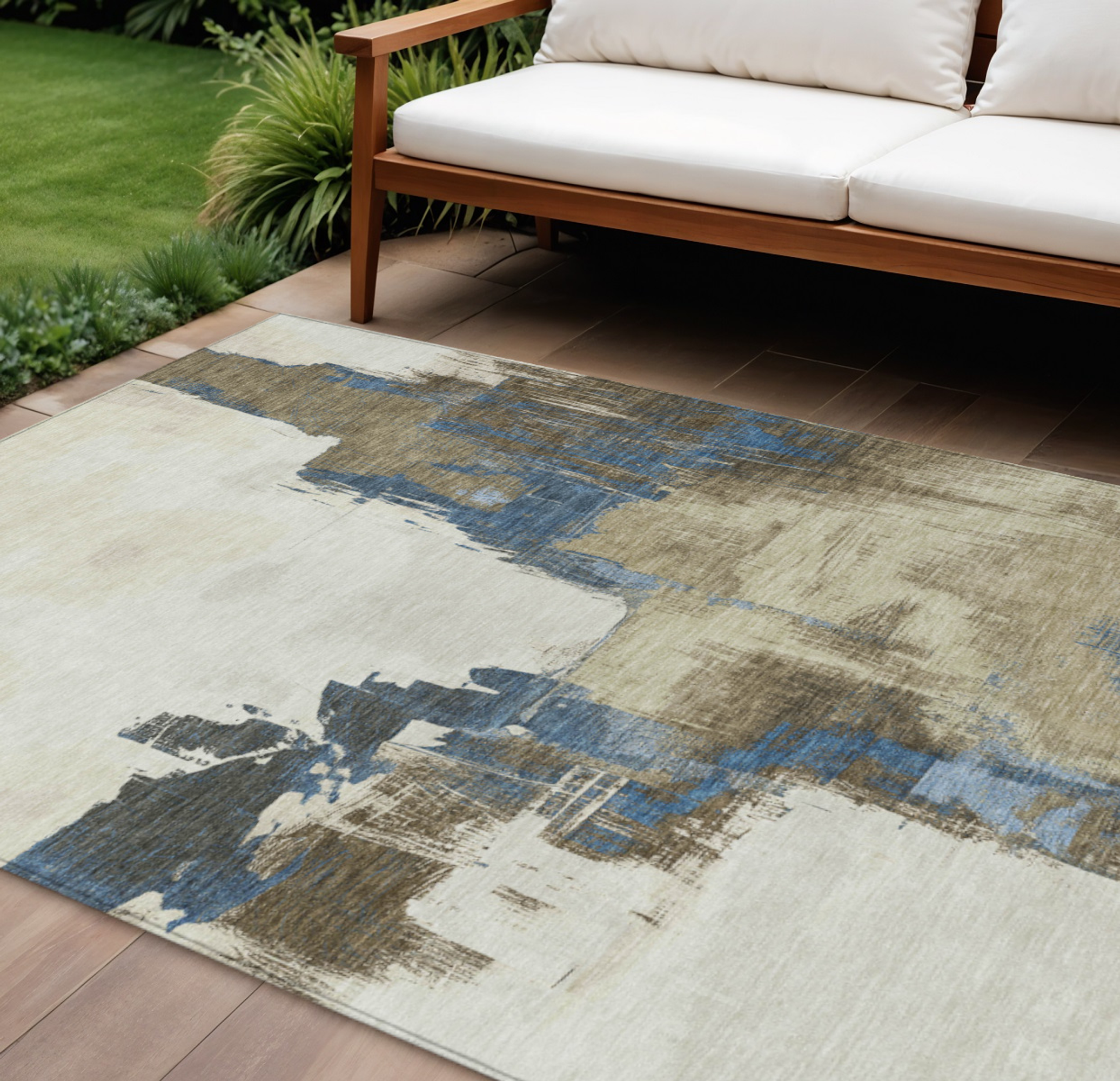 10' X 14' Beige And Brown Abstract Washable Indoor Outdoor Area Rug - Sports & Outdoor