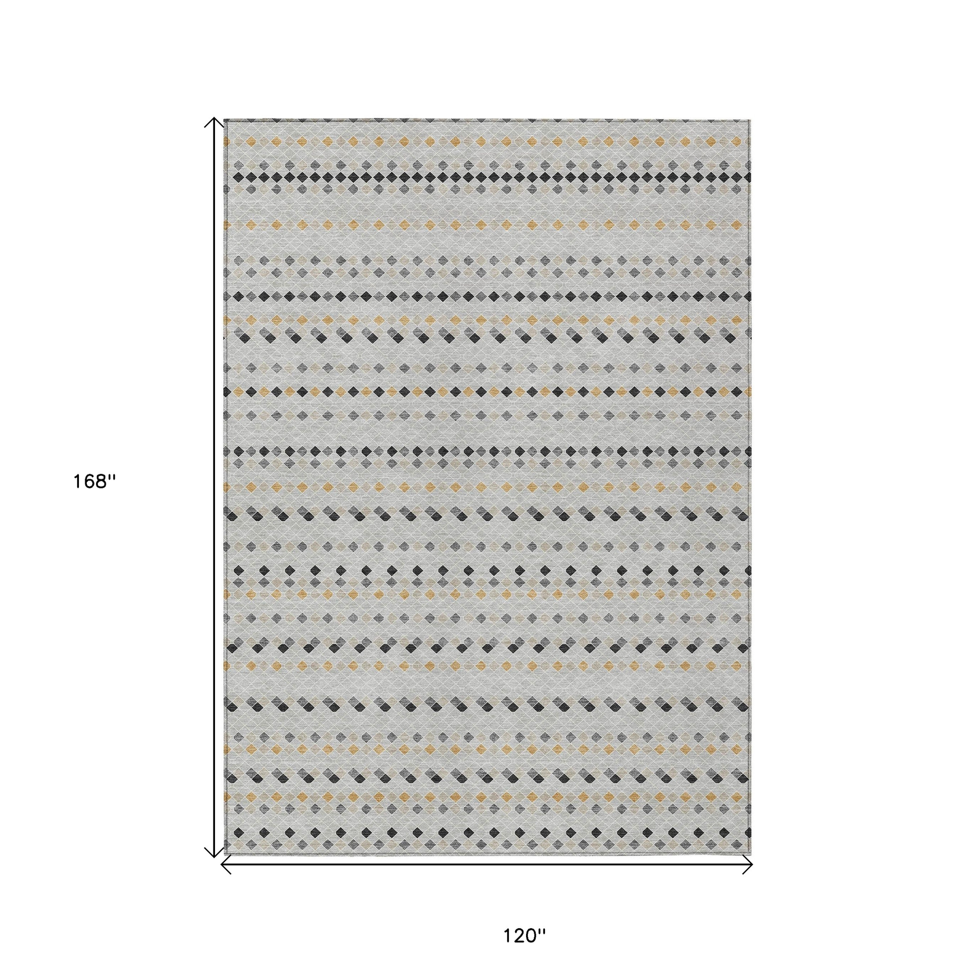 10' X 14' Silver And Gray Striped Washable Indoor Outdoor Area Rug - Sports & Outdoor