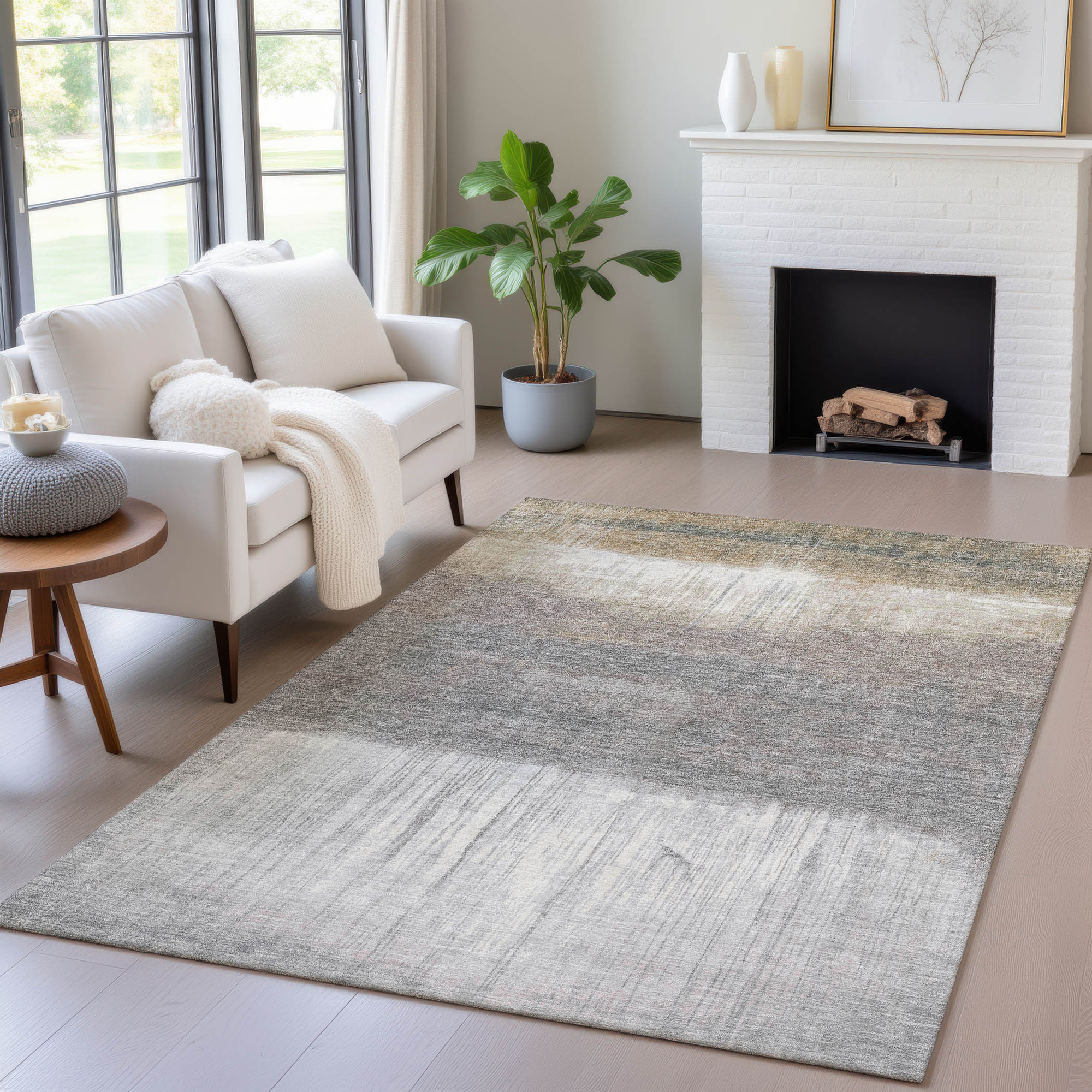 10' X 14' Taupe And Gray Abstract Washable Indoor Outdoor Area Rug - Sports & Outdoor