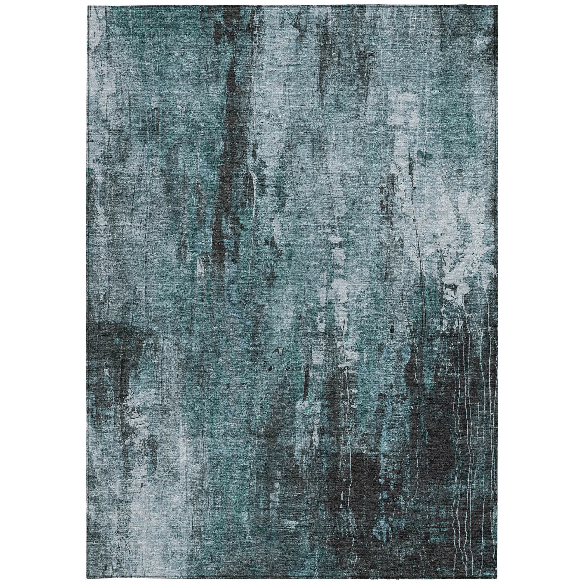 10' X 14' Teal Blue Gray And Ivory Abstract Washable Indoor Outdoor Area Rug - Sports & Outdoor