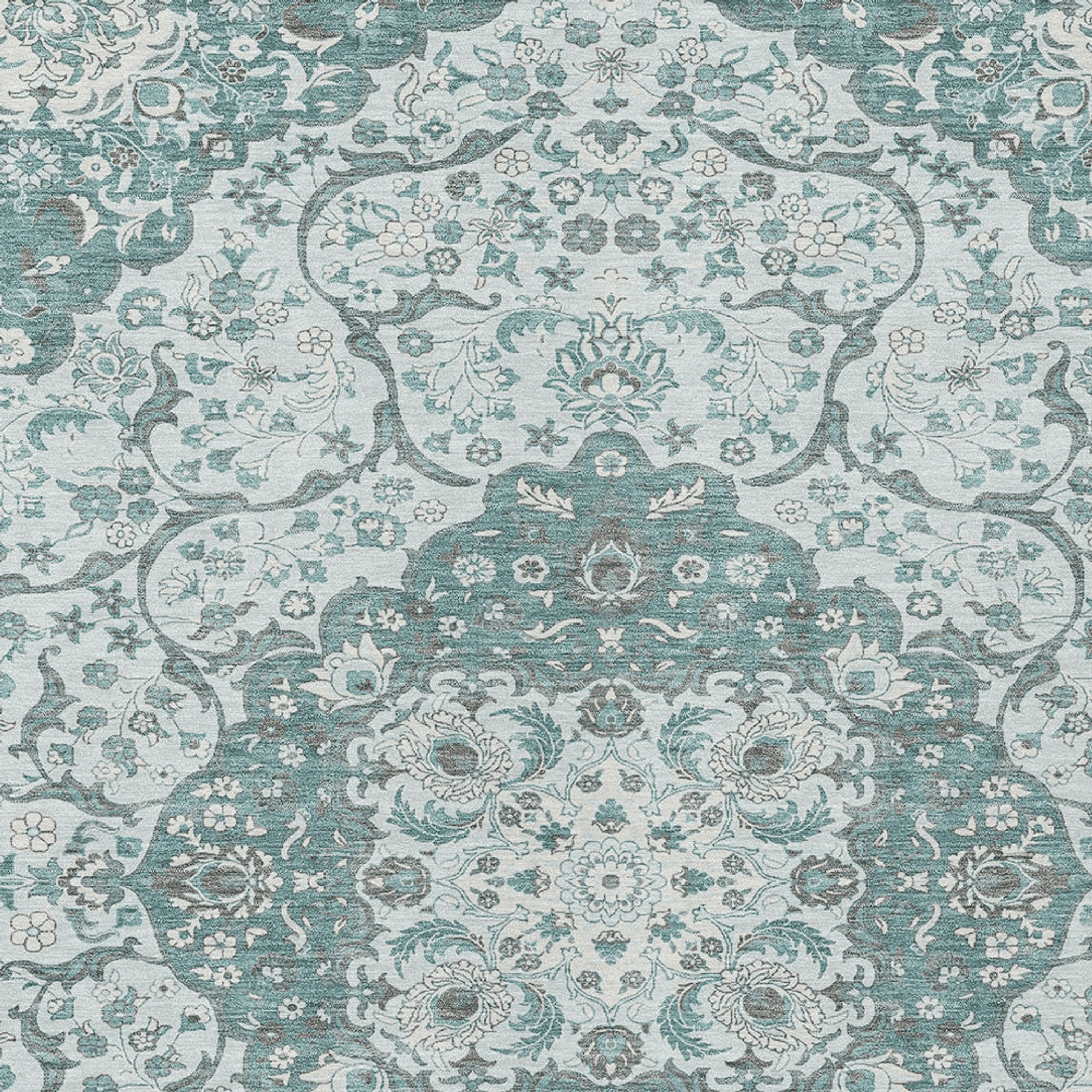 10' X 14' Teal Blue And Ivory Medallion Washable Indoor Outdoor Area Rug - Sports & Outdoor