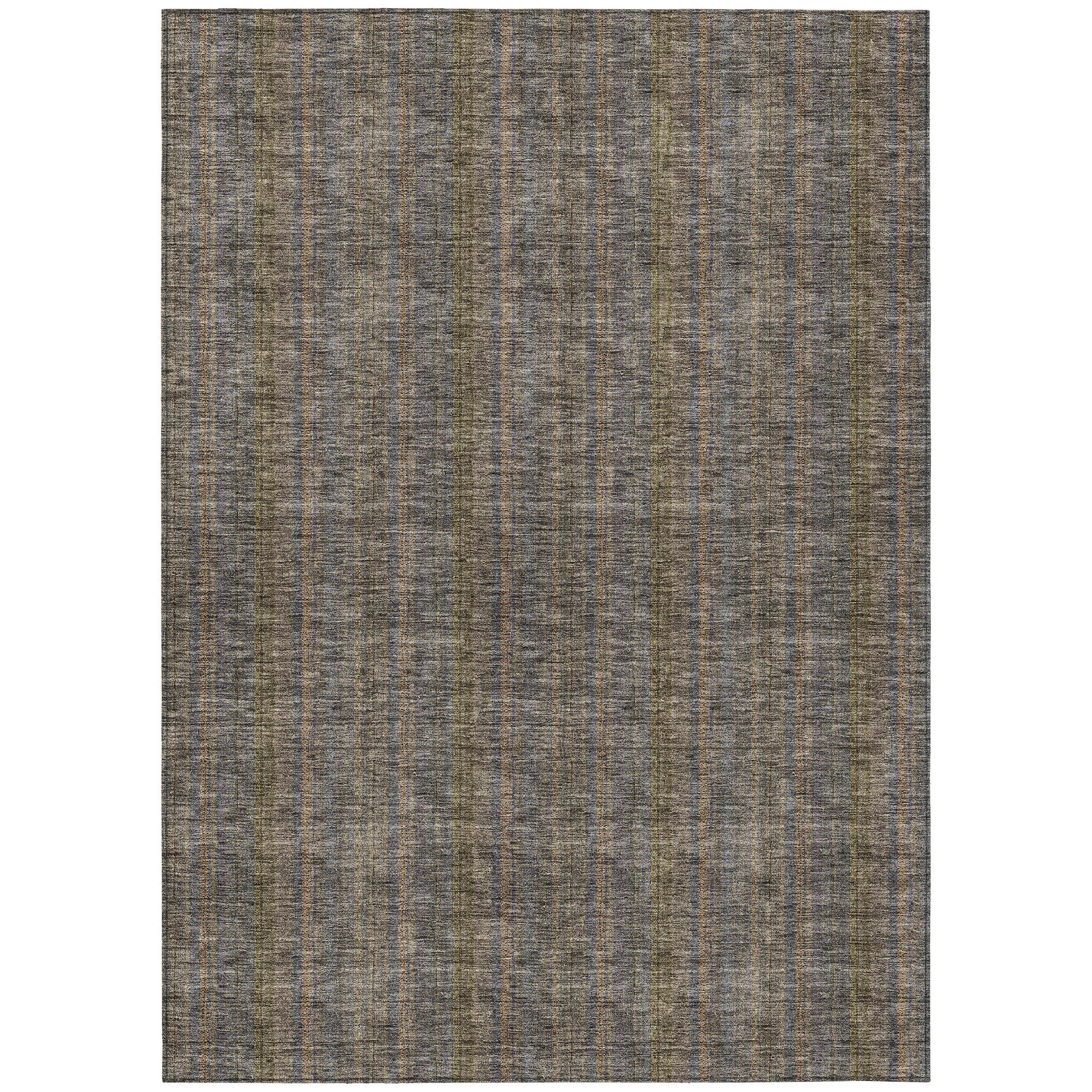 10' X 14' Taupe Denim Blue And Olive Green Striped Washable Indoor Outdoor Area Rug - Sports & Outdoor