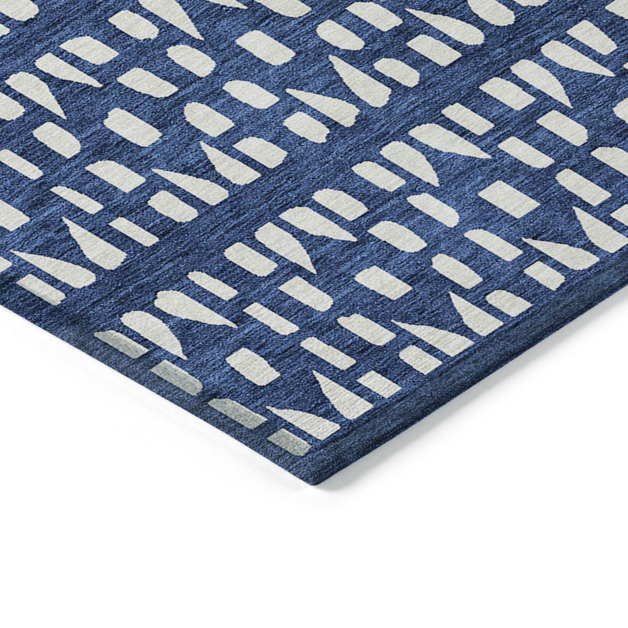 10' X 14' Navy Blue And Ivory Geometric Washable Indoor Outdoor Area Rug - Sports & Outdoor