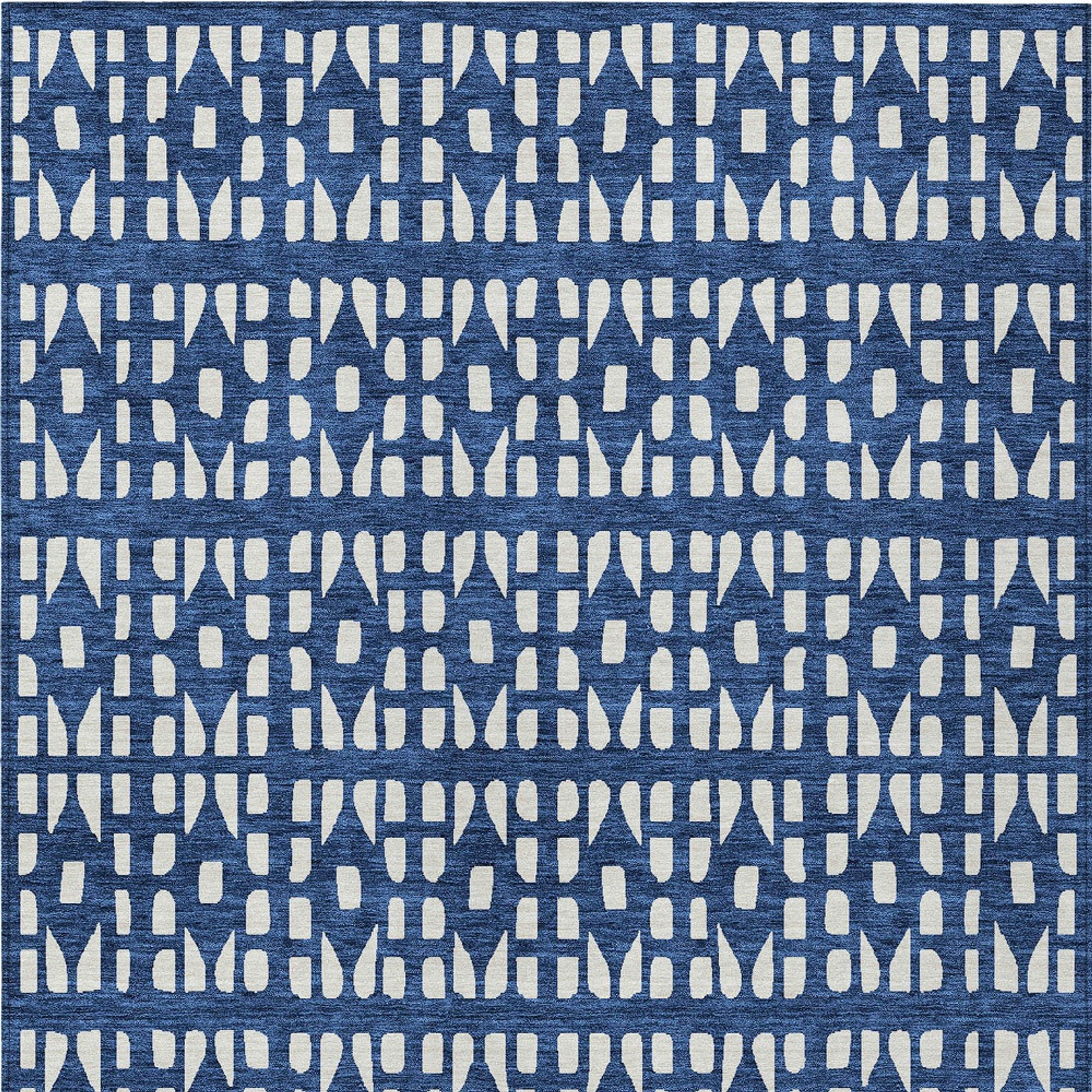 10' X 14' Navy Blue And Ivory Geometric Washable Indoor Outdoor Area Rug - Sports & Outdoor