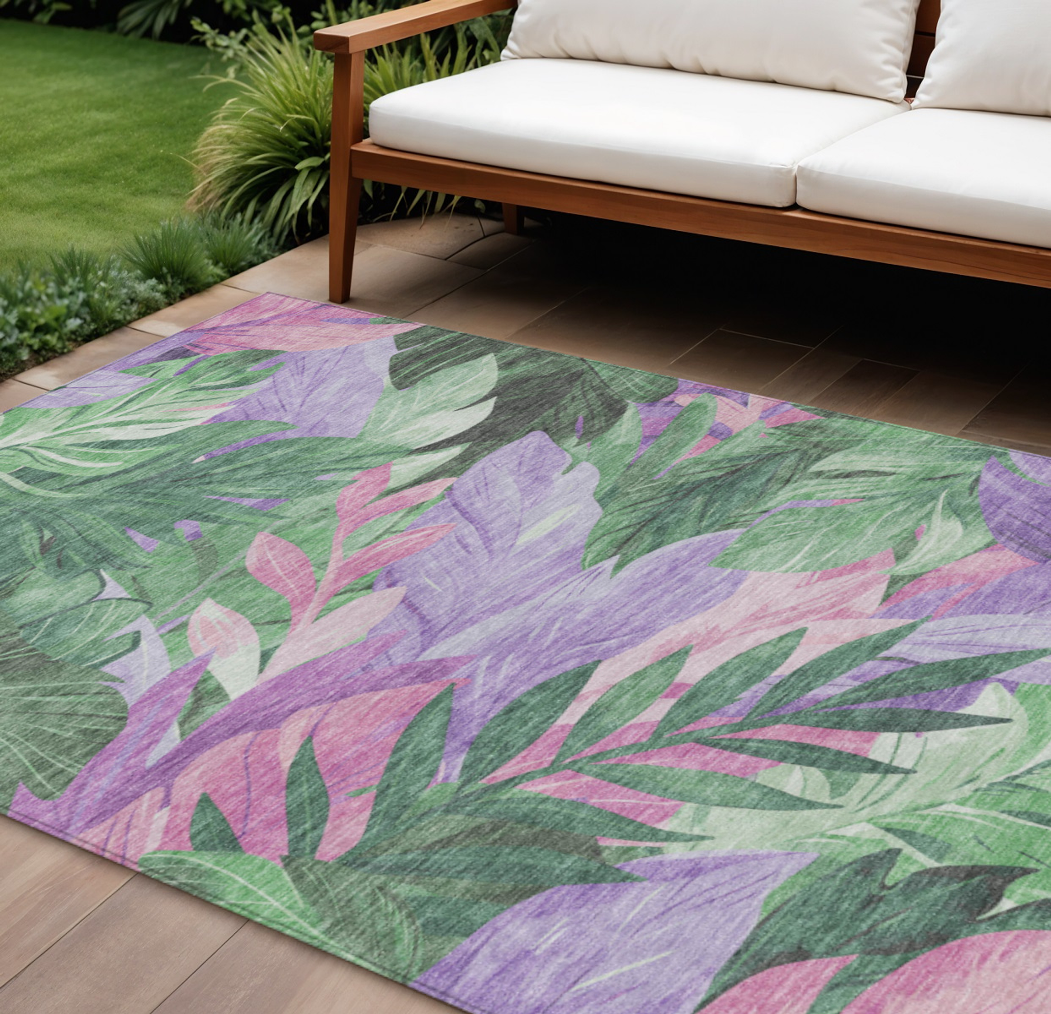10' X 14' Sage And Mint Green Floral Washable Indoor Outdoor Area Rug - Sports & Outdoor
