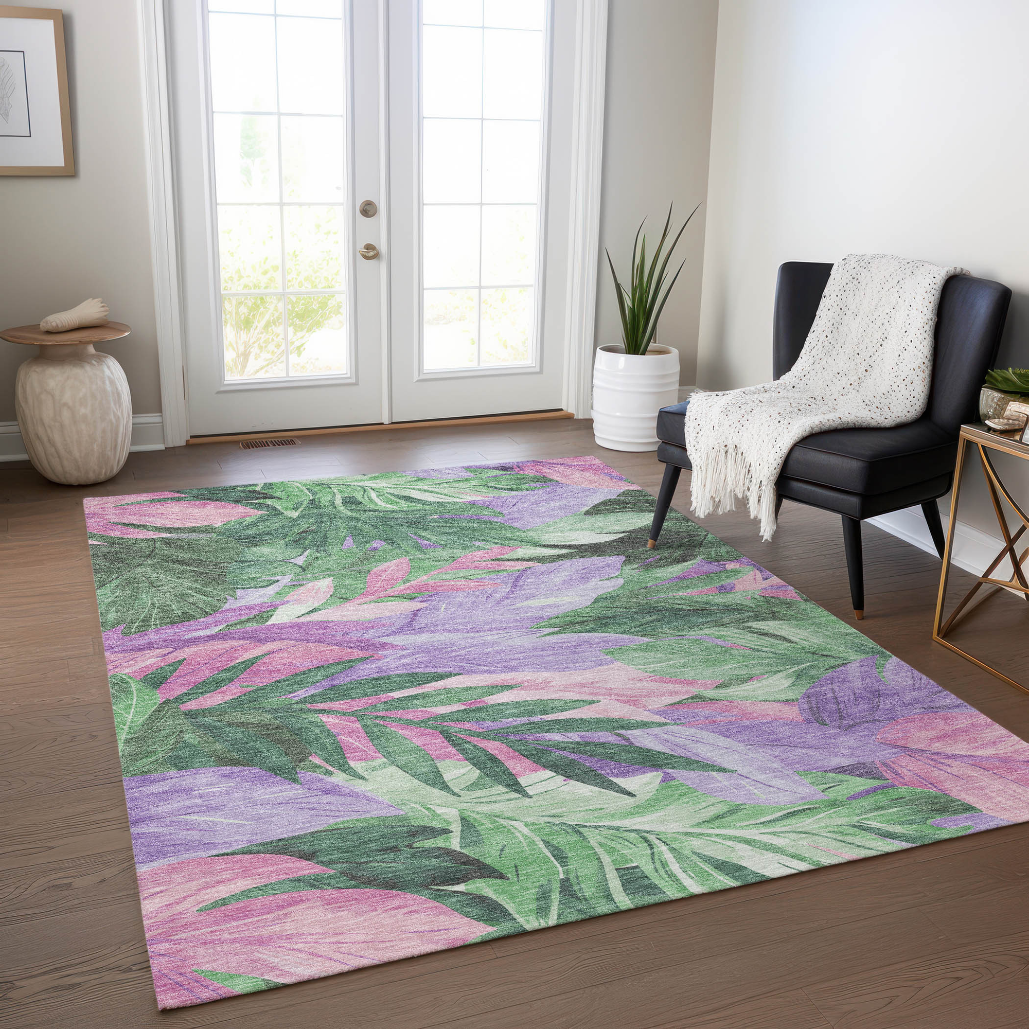 10' X 14' Sage And Mint Green Floral Washable Indoor Outdoor Area Rug - Sports & Outdoor