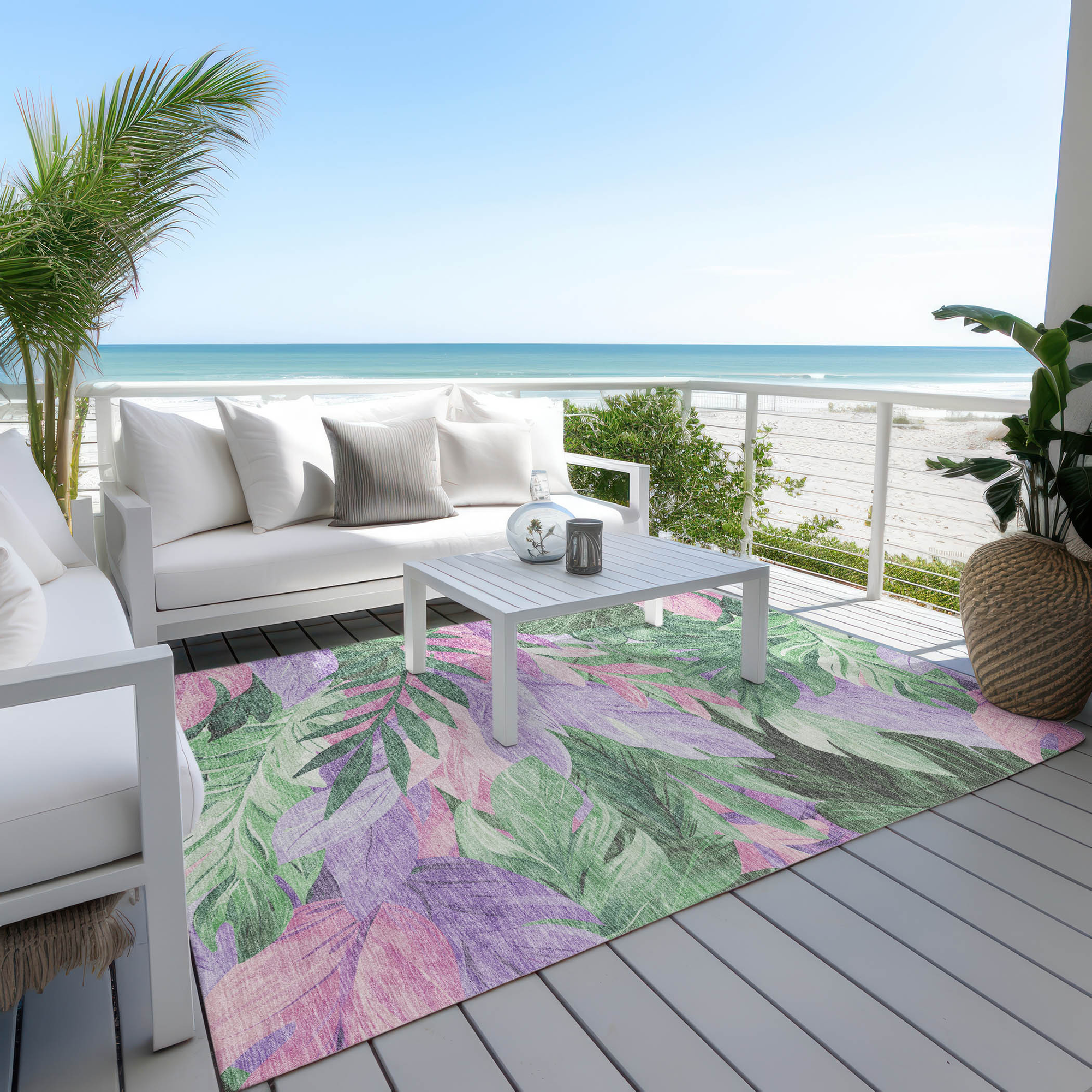 10' X 14' Sage And Mint Green Floral Washable Indoor Outdoor Area Rug - Sports & Outdoor