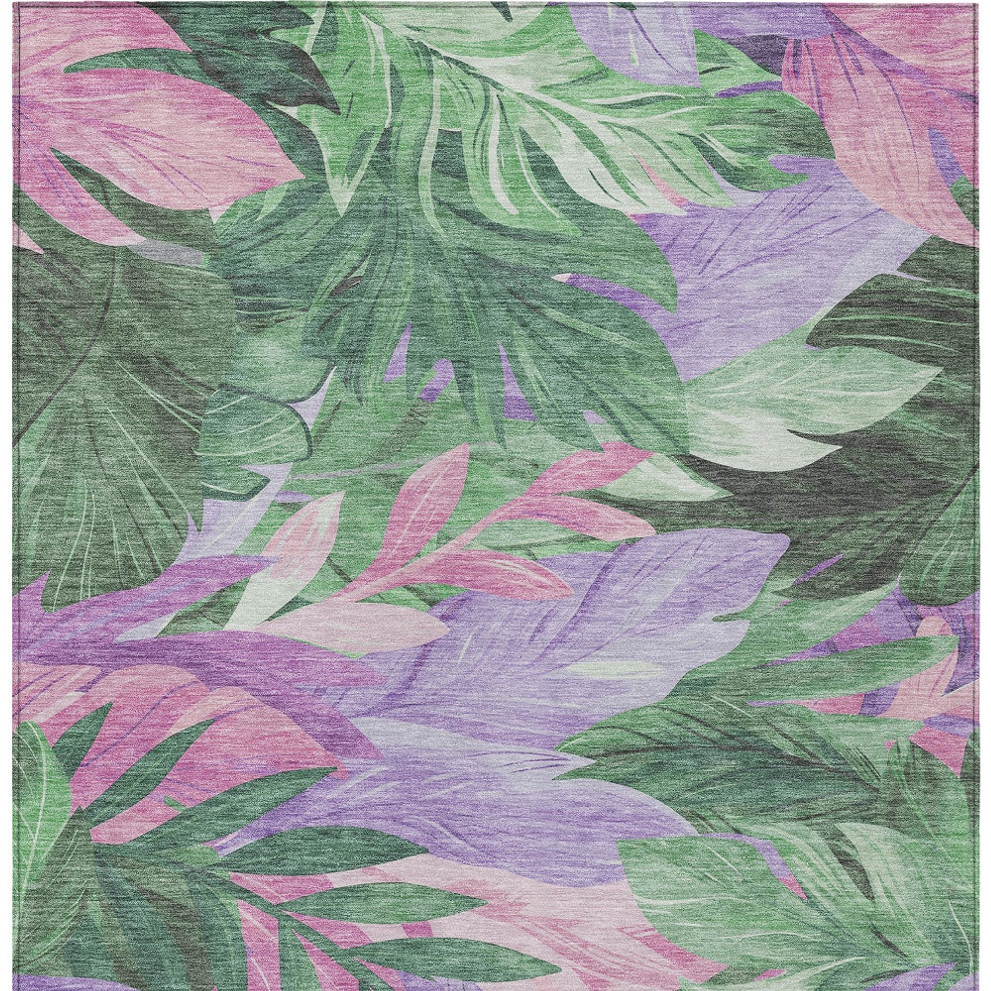 10' X 14' Sage And Mint Green Floral Washable Indoor Outdoor Area Rug - Sports & Outdoor