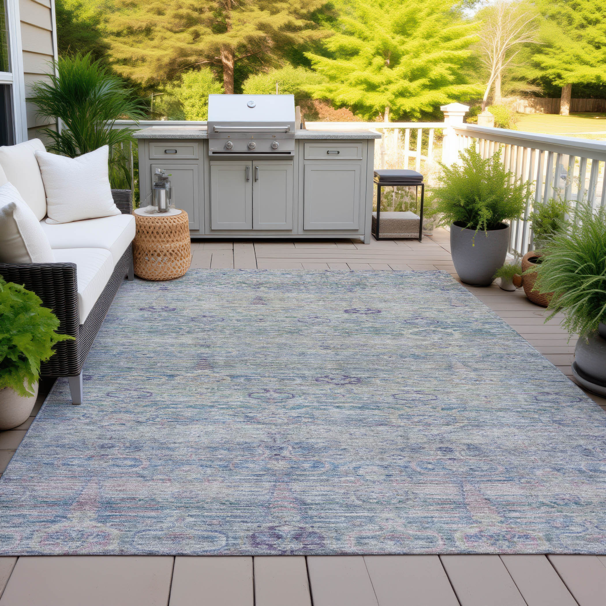 10' X 14' Plum And Silver Oriental Washable Indoor Outdoor Area Rug - Sports & Outdoor