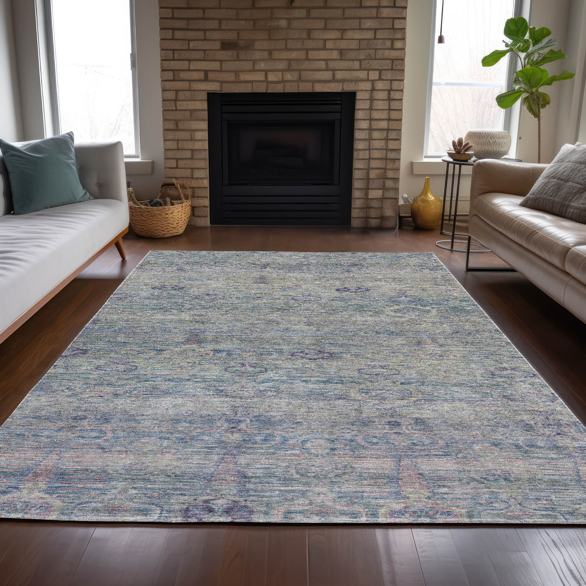 10' X 14' Plum And Silver Oriental Washable Indoor Outdoor Area Rug - Sports & Outdoor