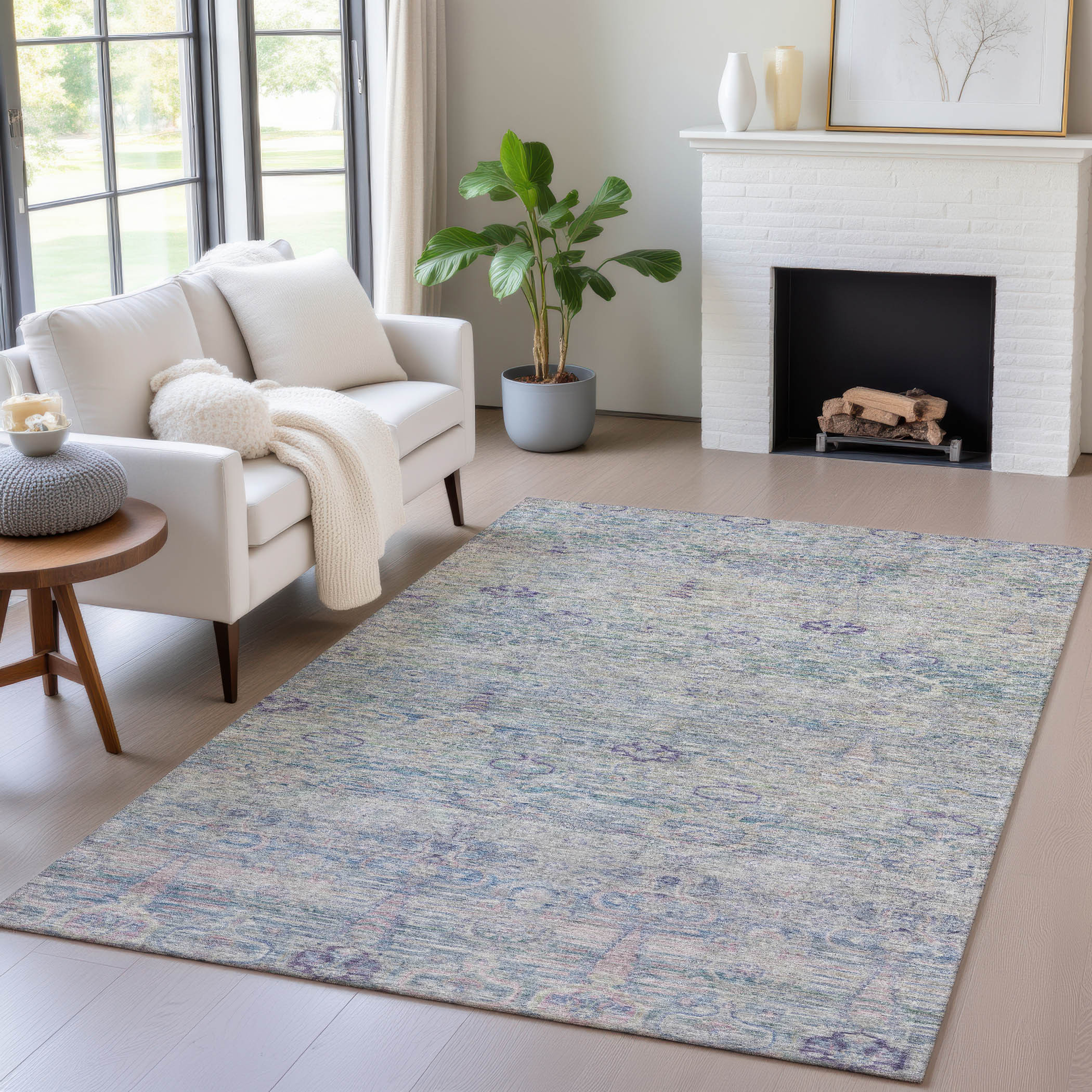 10' X 14' Plum And Silver Oriental Washable Indoor Outdoor Area Rug - Sports & Outdoor