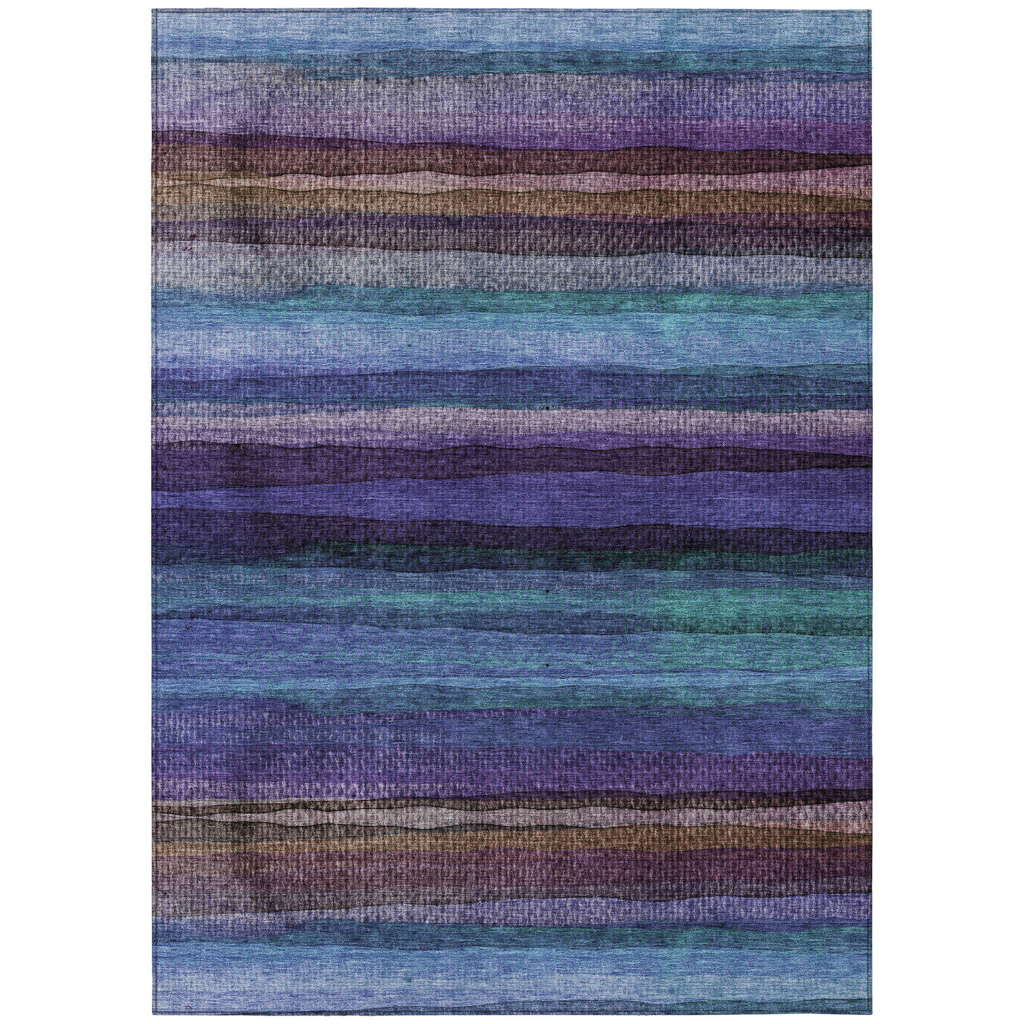 10' X 14' Blue Purple And Taupe Striped Washable Indoor Outdoor Area Rug - Sports & Outdoor