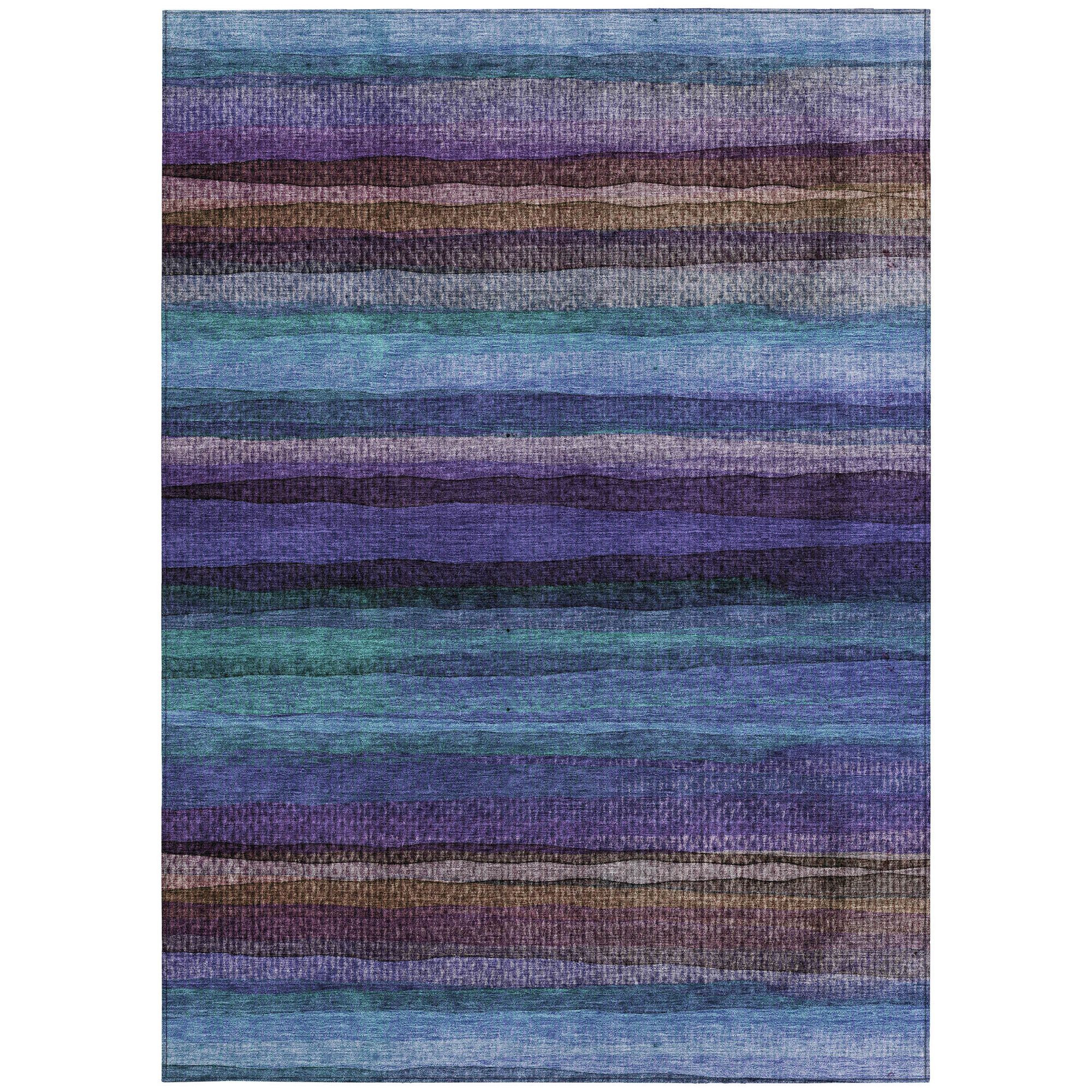 10' X 14' Blue Purple And Taupe Striped Washable Indoor Outdoor Area Rug - Sports & Outdoor